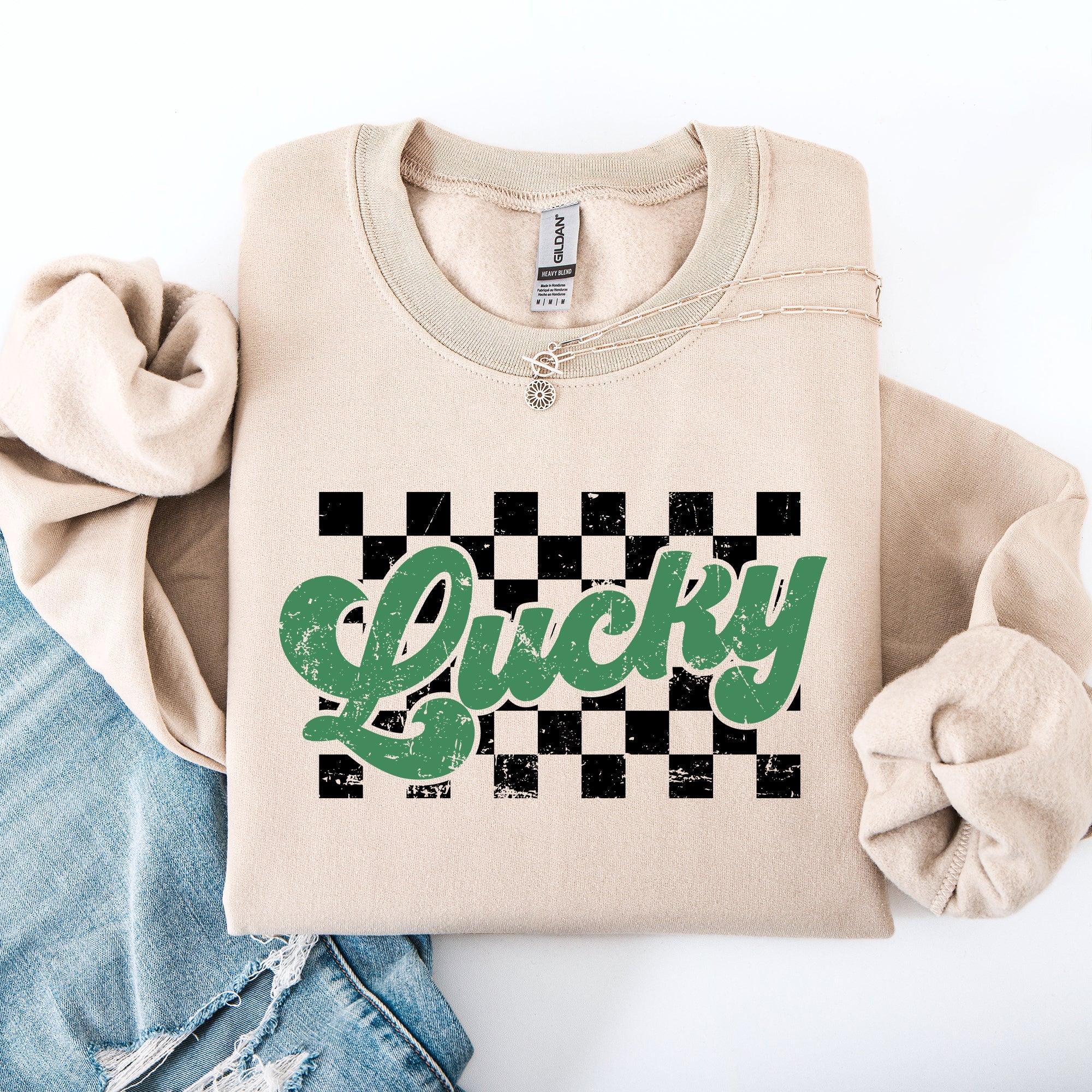 Lucky Leprechaun Checkered Retro Vintage St Patrick's Day Shamrock Clover Sweatshirt