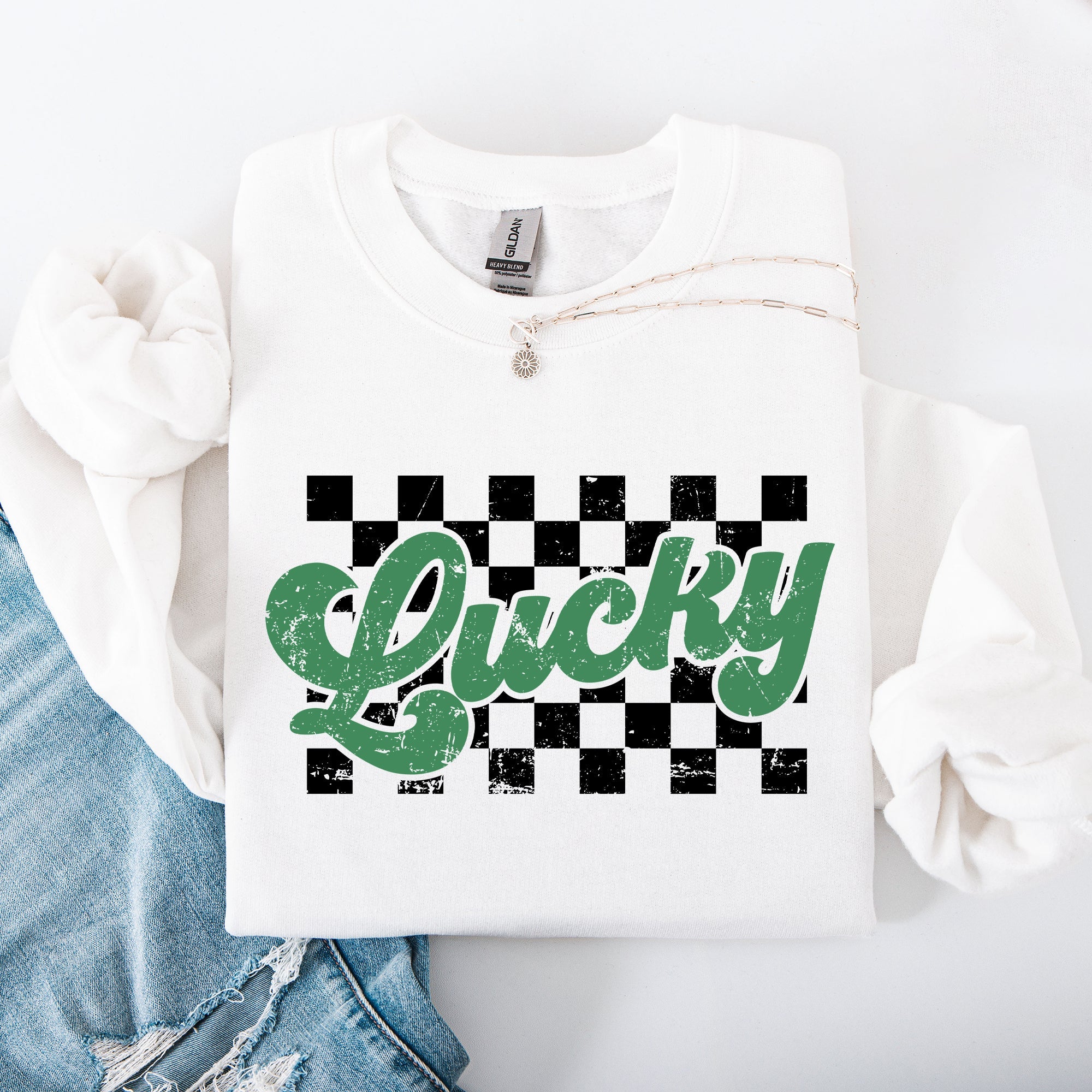 Lucky Leprechaun Checkered Retro Vintage St Patrick's Day Shamrock Clover Sweatshirt