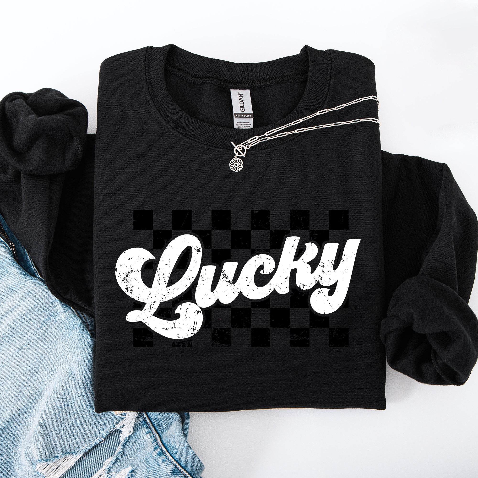 Lucky Leprechaun Checkered Retro Vintage St Patrick's Day Shamrock Clover Sweatshirt