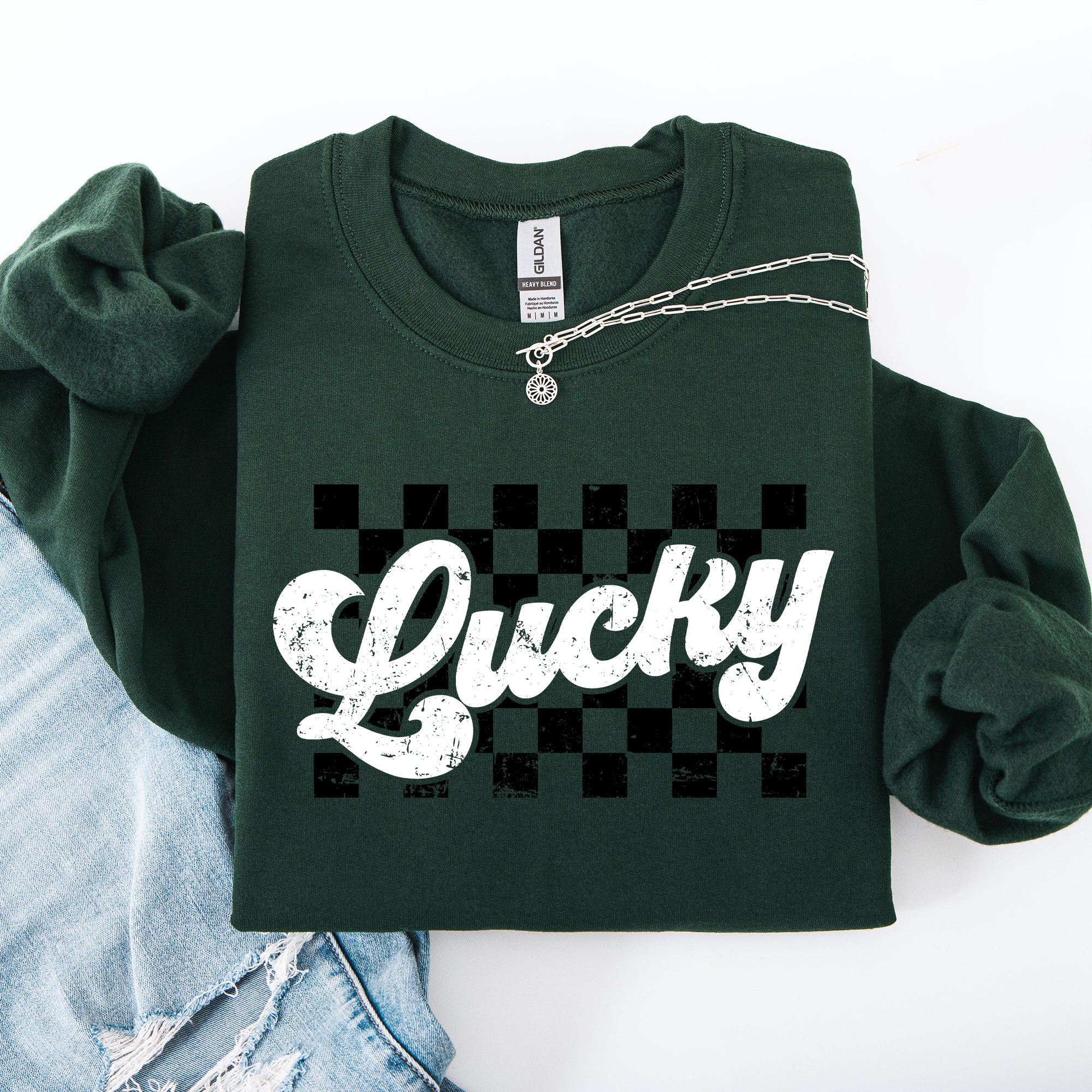 Lucky Leprechaun Checkered Retro Vintage St Patrick's Day Shamrock Clover Sweatshirt