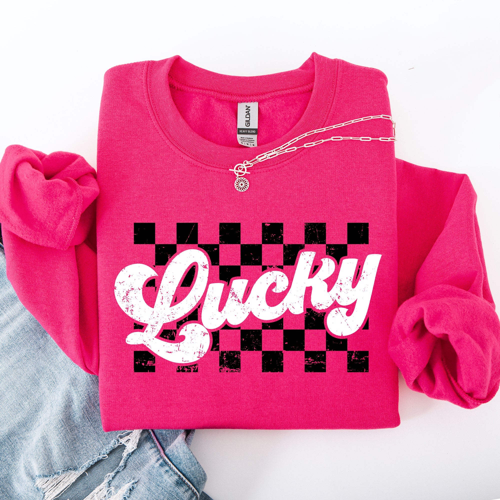 Lucky Leprechaun Checkered Retro Vintage St Patrick's Day Shamrock Clover Sweatshirt