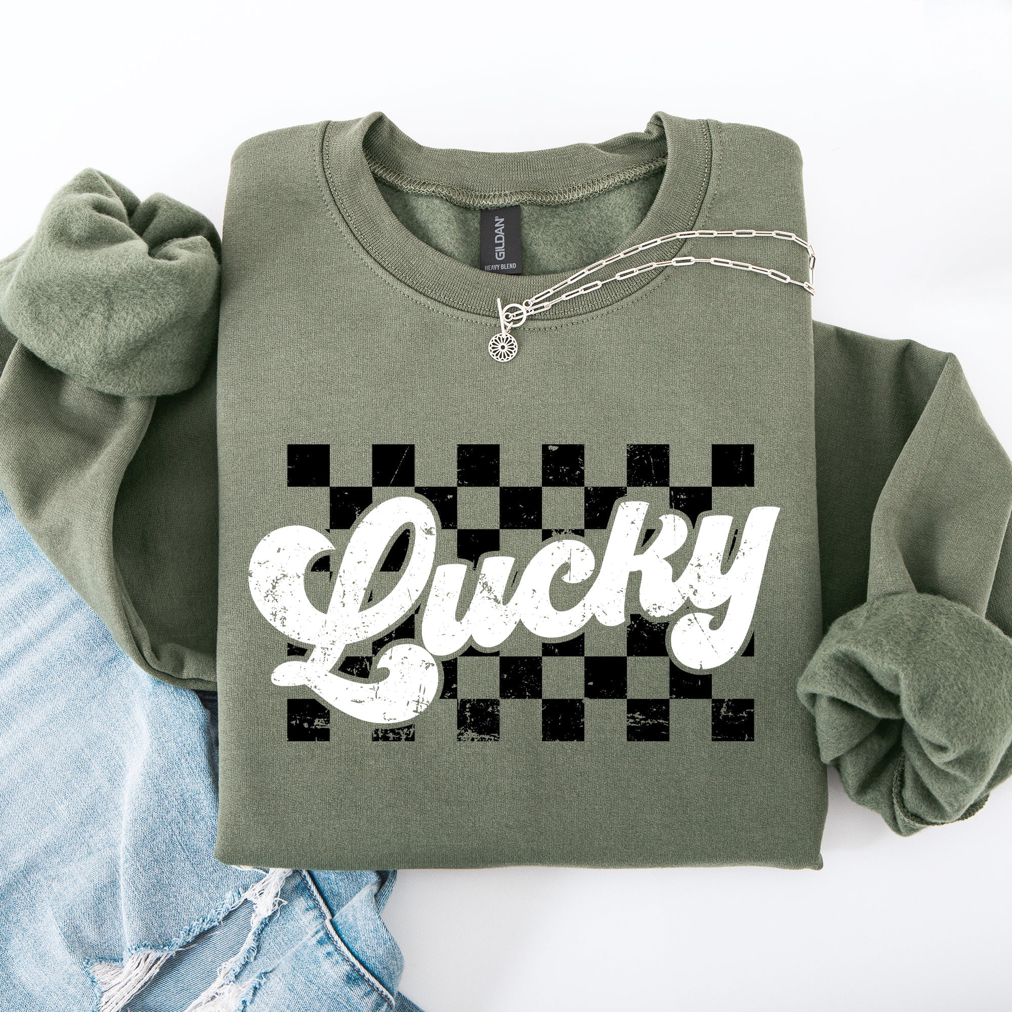 Lucky Leprechaun Checkered Retro Vintage St Patrick's Day Shamrock Clover Sweatshirt