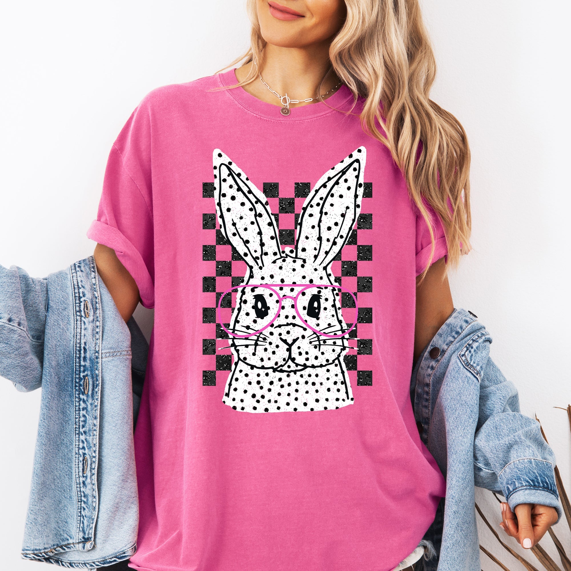Checkered Retro Polka Dot Easter Bunny Jesus Holiday Print Collection Comfort Colors Tee