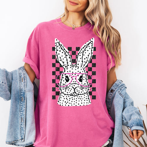 Checkered Retro Polka Dot Easter Bunny Jesus Holiday Print Collection Comfort Colors Tee