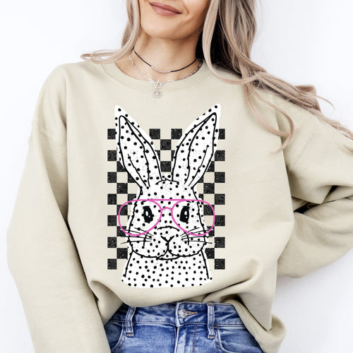 Checkered Retro Polka Dot Easter Bunny Jesus Rabbit Holiday Celebration Vintage Style Sweatshirt