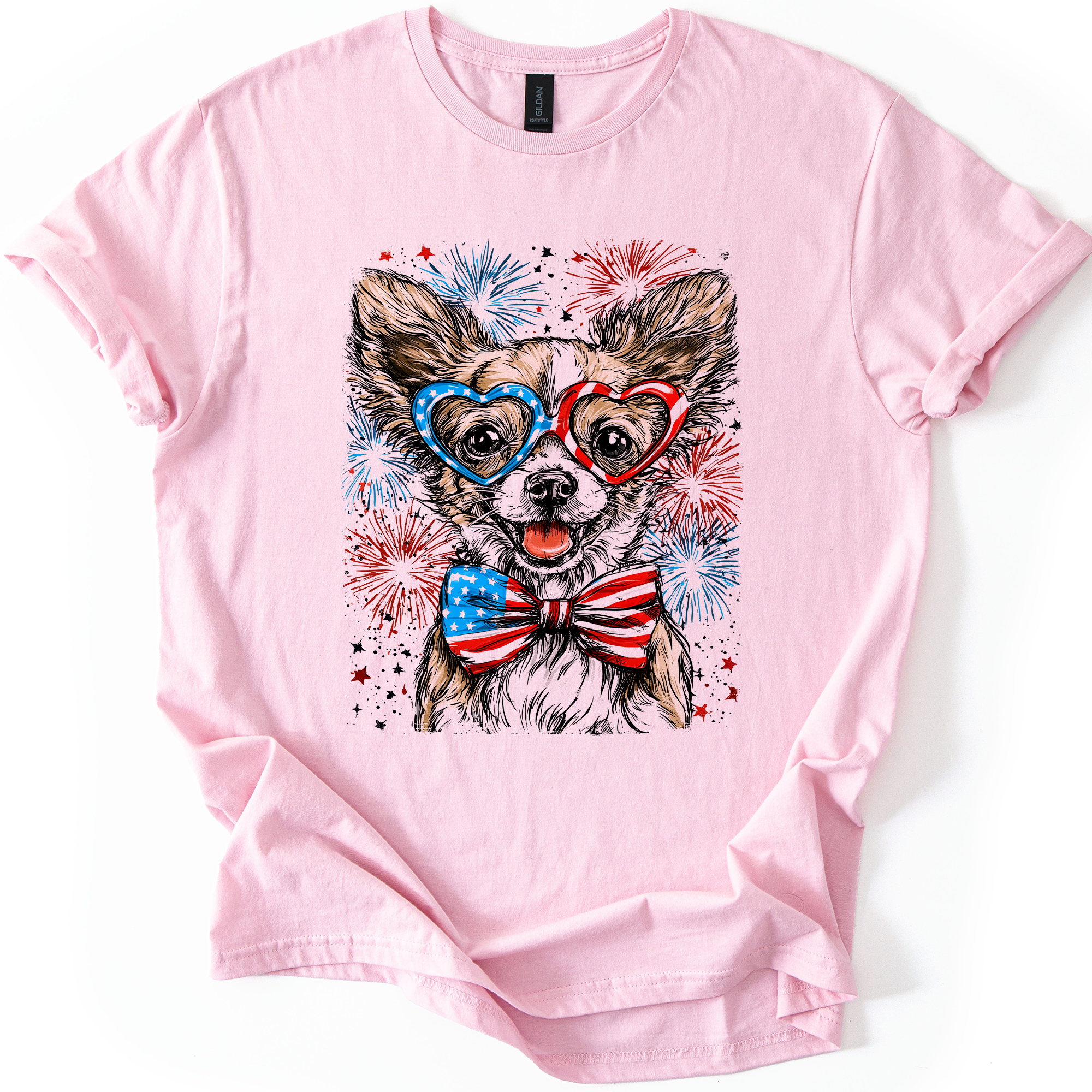 Chihuahua Patriotic Dog USA Flags Red White Blue Star Spangled Pet Lover 4th of July Graphic Tee