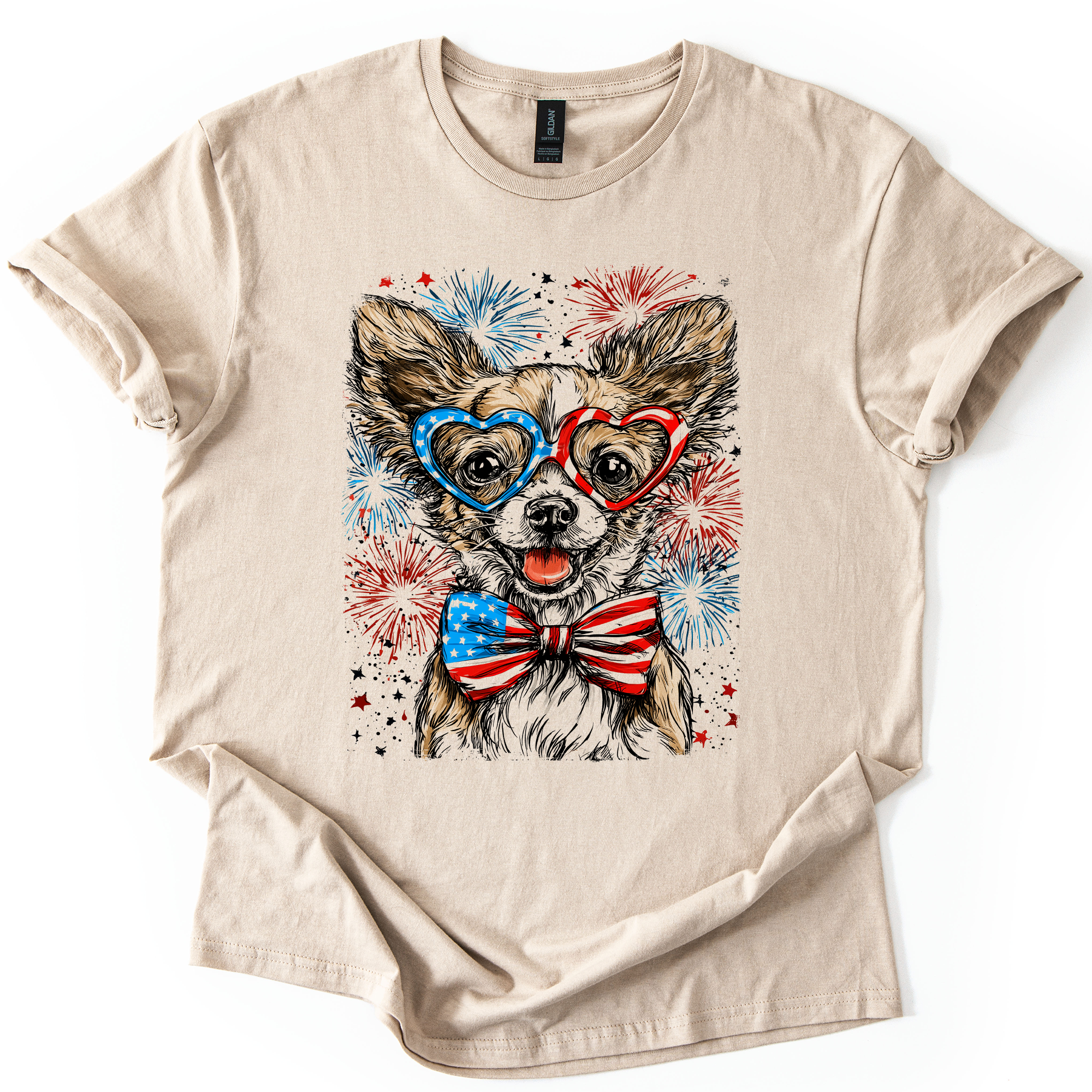 Chihuahua Patriotic Dog USA Flags Red White Blue Star Spangled Pet Lover 4th of July Graphic Tee