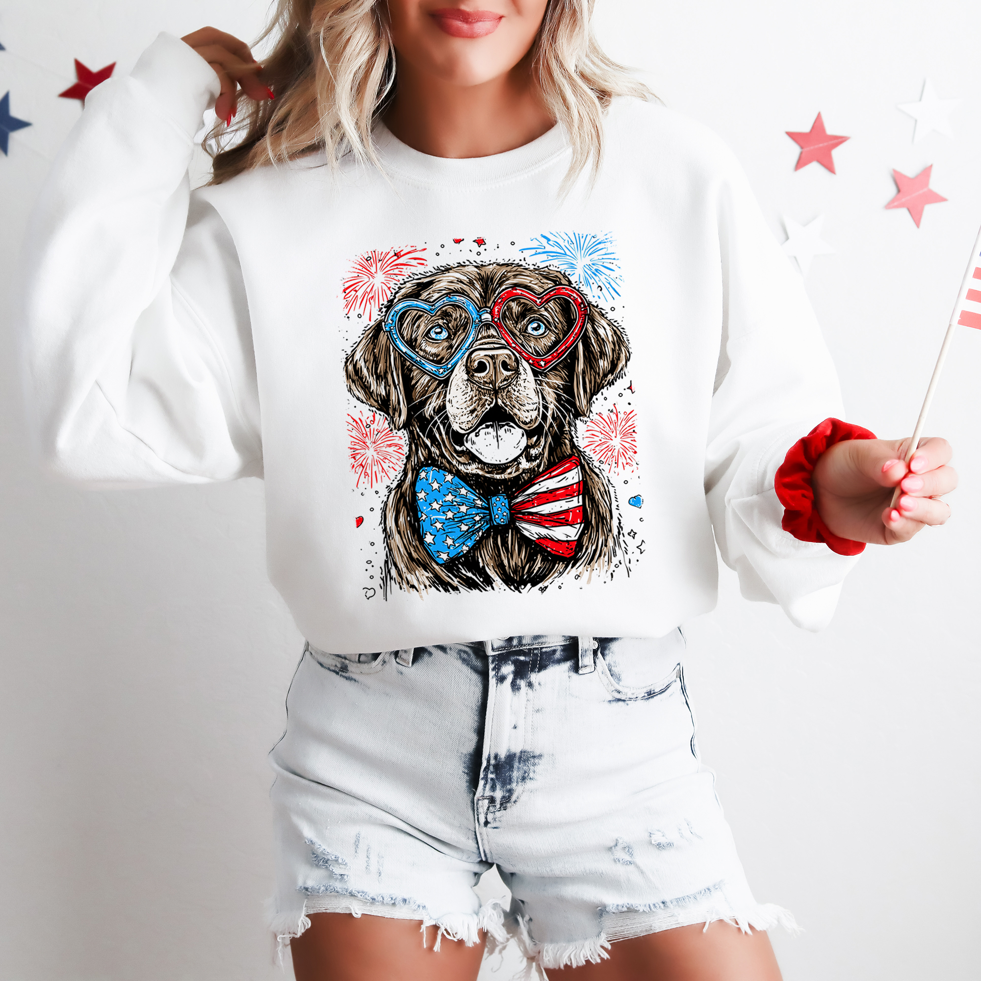 Chocolate Labrador Patriotic Dog USA Fourth Of July Independence Day Flag Emblem Sweatshirt
