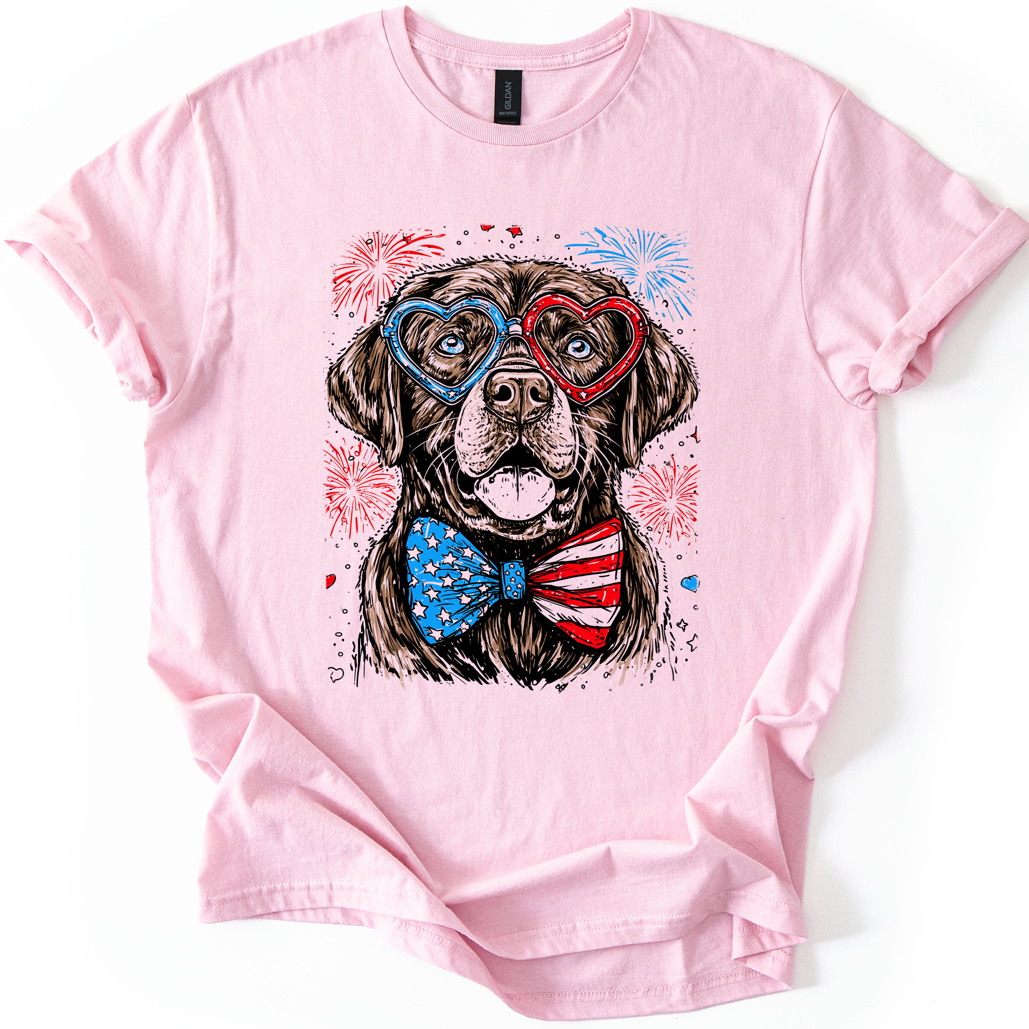 Chocolate Labrador Patriotic Dog USA America Fourth Of July Pet Lover Flag Edition Graphic Tee