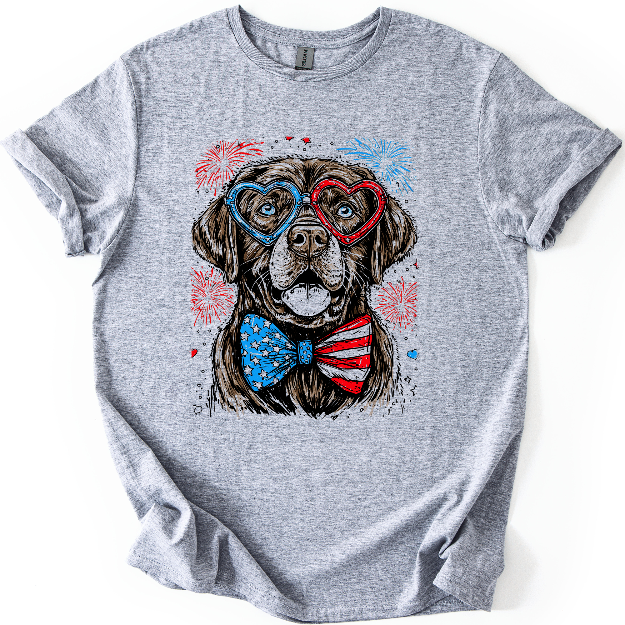 Chocolate Labrador Patriotic Dog USA America Fourth Of July Pet Lover Flag Edition Graphic Tee