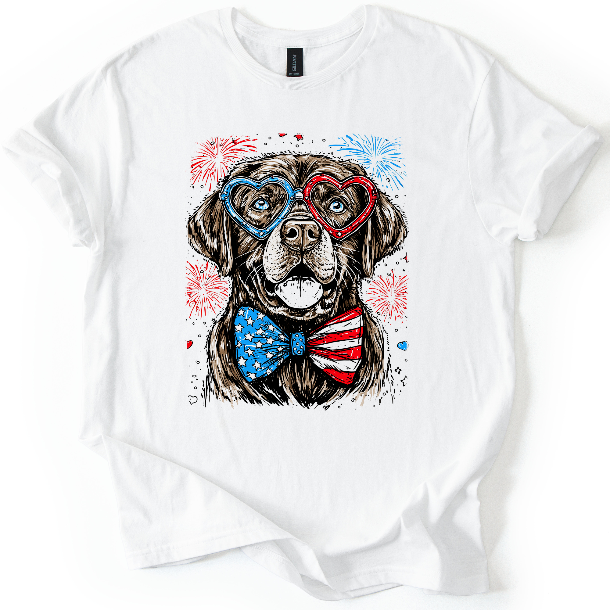 Chocolate Labrador Patriotic Dog USA America Fourth Of July Pet Lover Flag Edition Graphic Tee