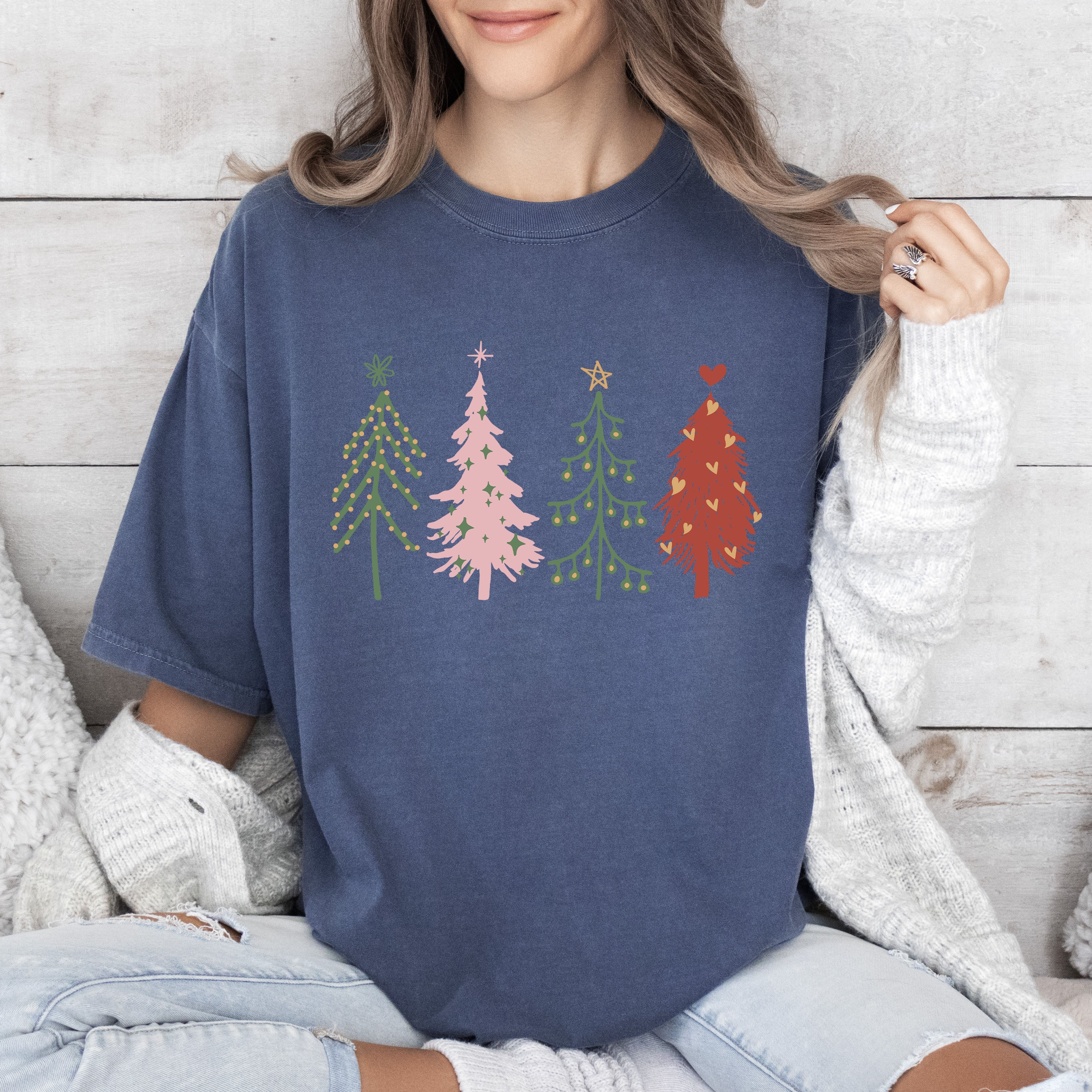Cute Christmas Trees Vintage Style Pine Tree Silhouettes Festive Winter Scene Comfort Colors Tee