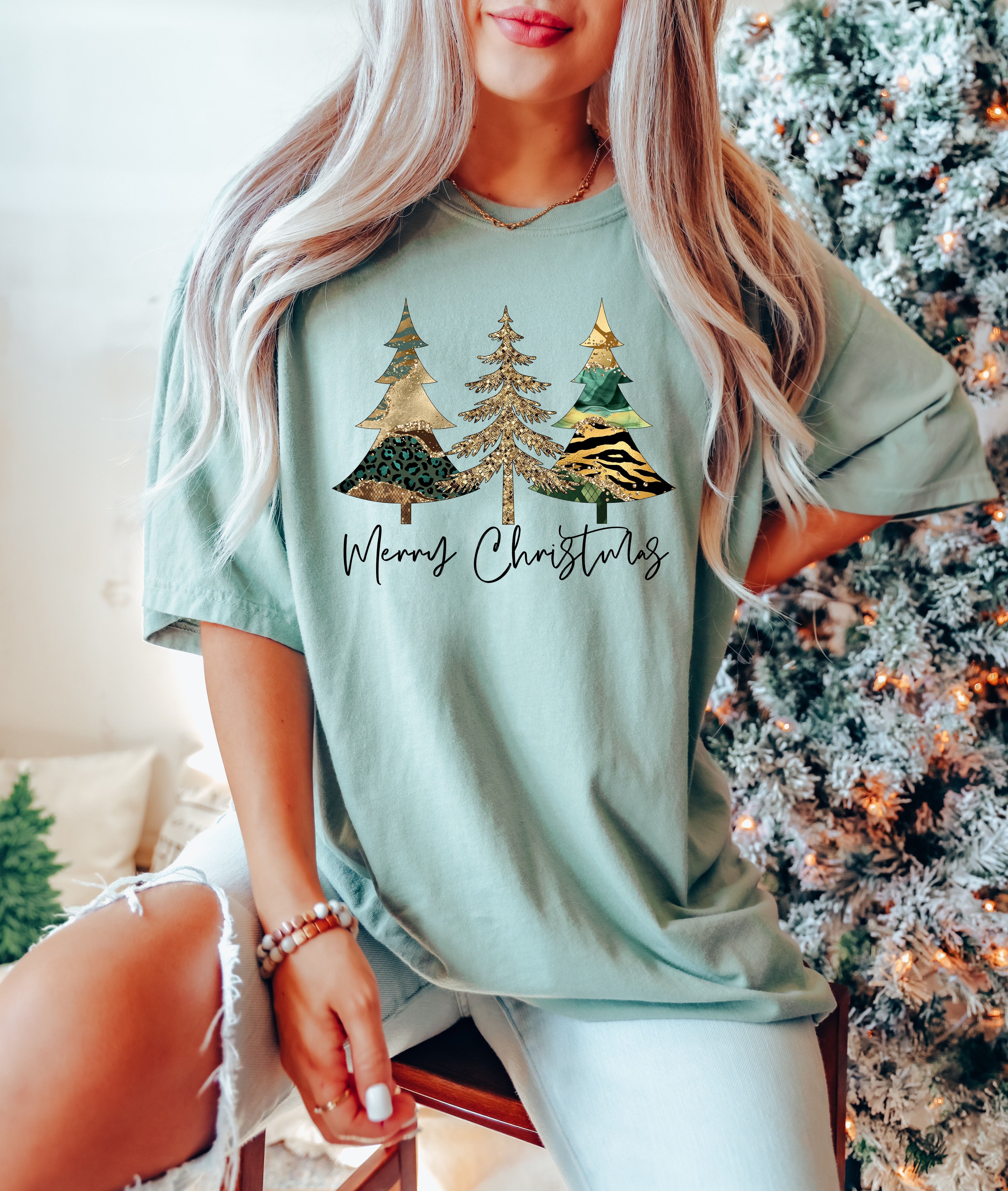 Merry Christmas Retro Trees Vintage Holiday Charm Classic Seasonal Artwork Comfort Colors Tee