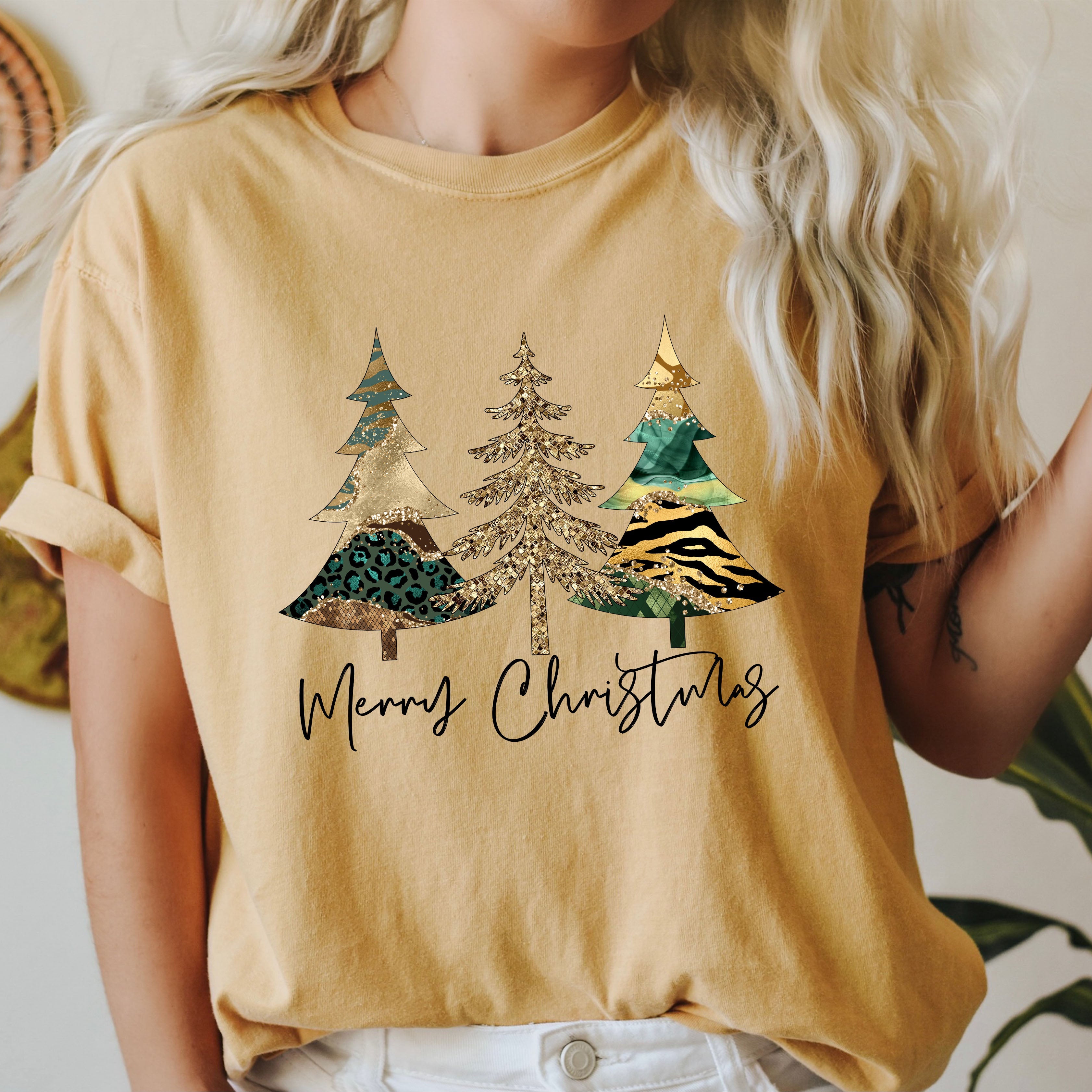 Merry Christmas Retro Trees Vintage Holiday Charm Classic Seasonal Artwork Comfort Colors Tee
