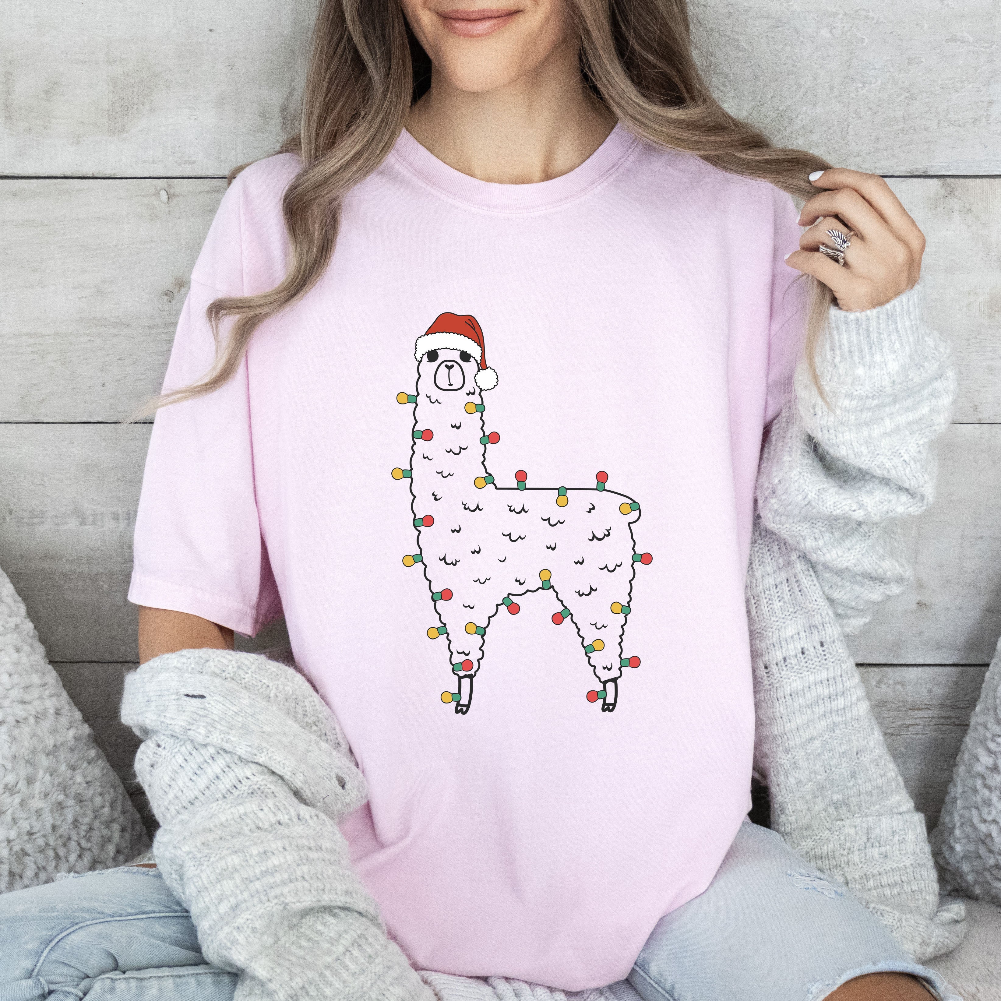Llama Christmas Vintage Animal Illustration Whimsical North Pole Holiday Scene Comfort Colors Tee