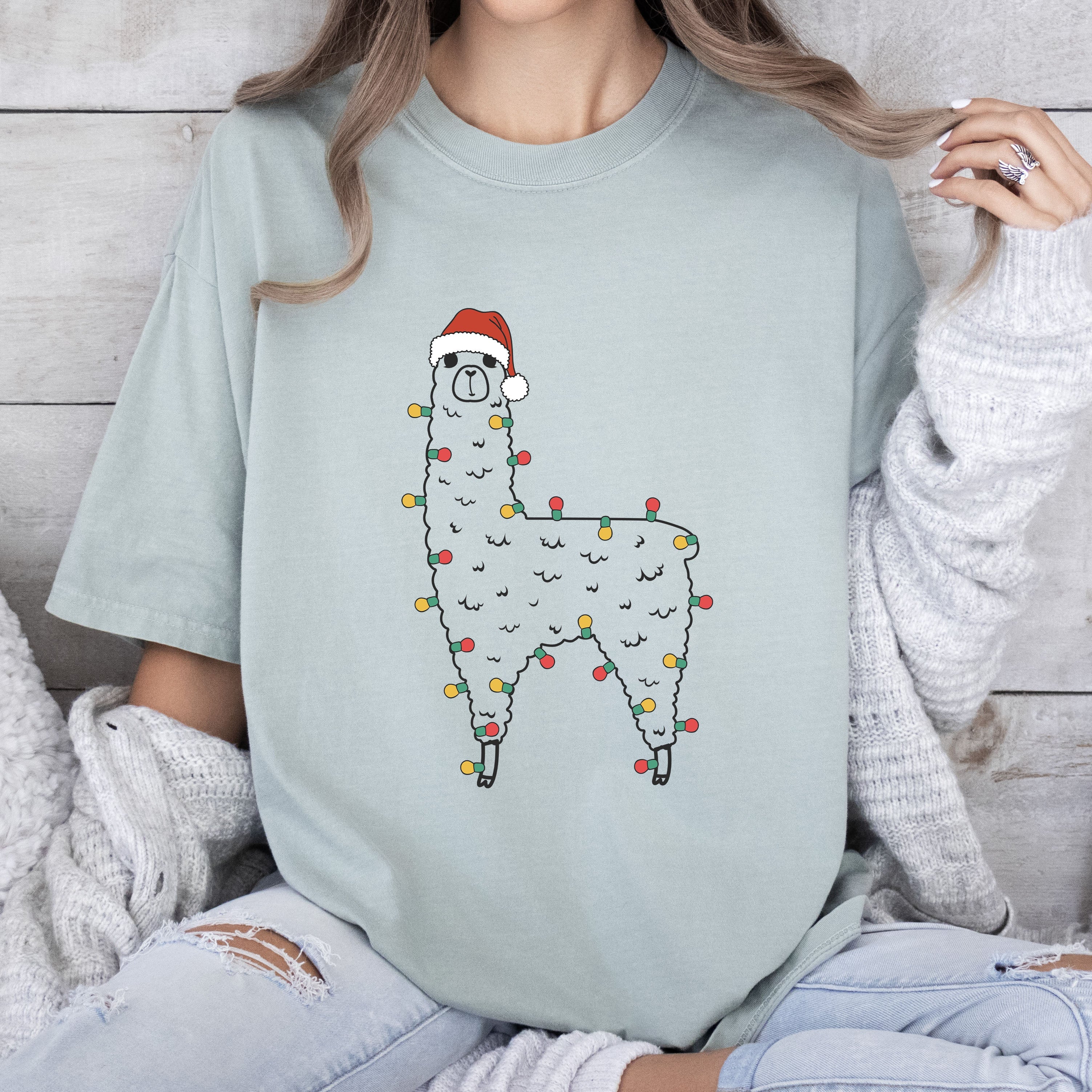 Llama Christmas Vintage Animal Illustration Whimsical North Pole Holiday Scene Comfort Colors Tee