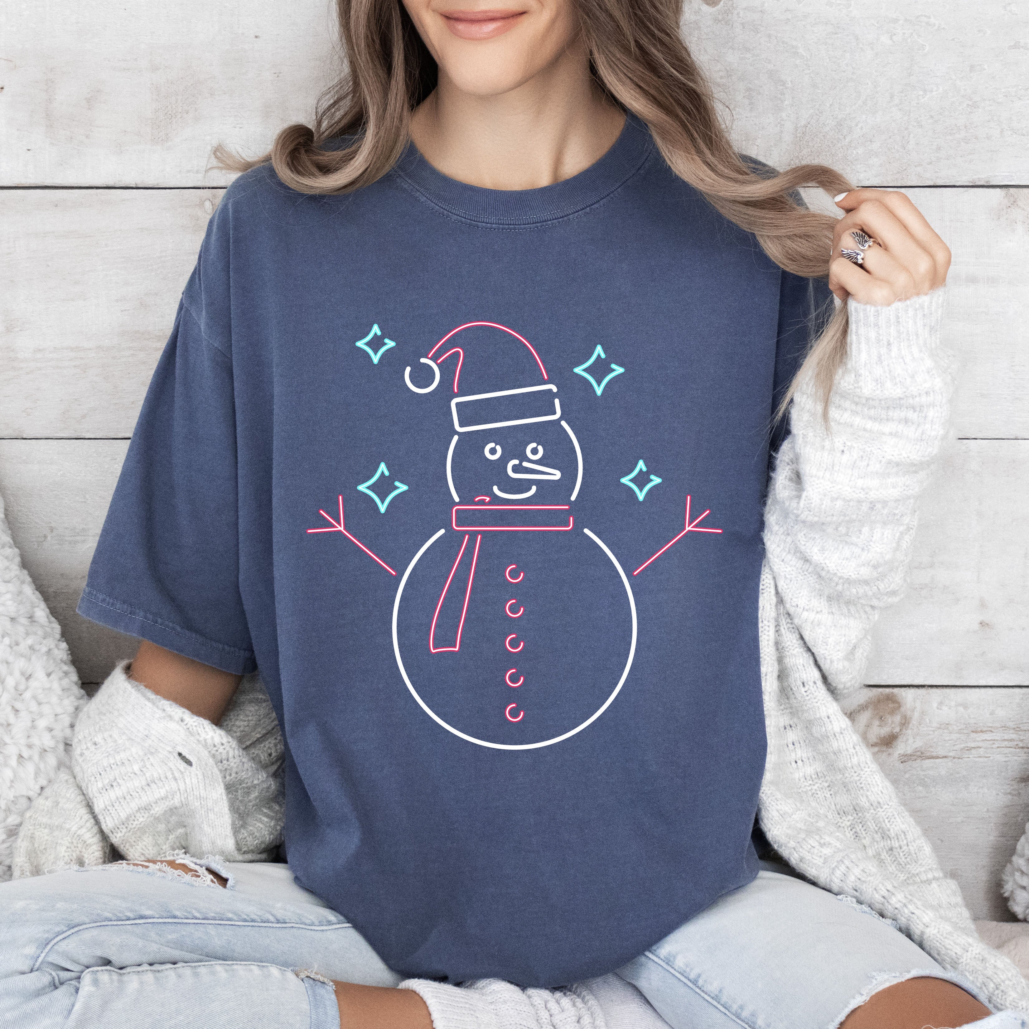 Cute Snowman Christmas Vintage Cozy Illustration With Retro Charm And Winter Whimsy Comfort Colors Tee