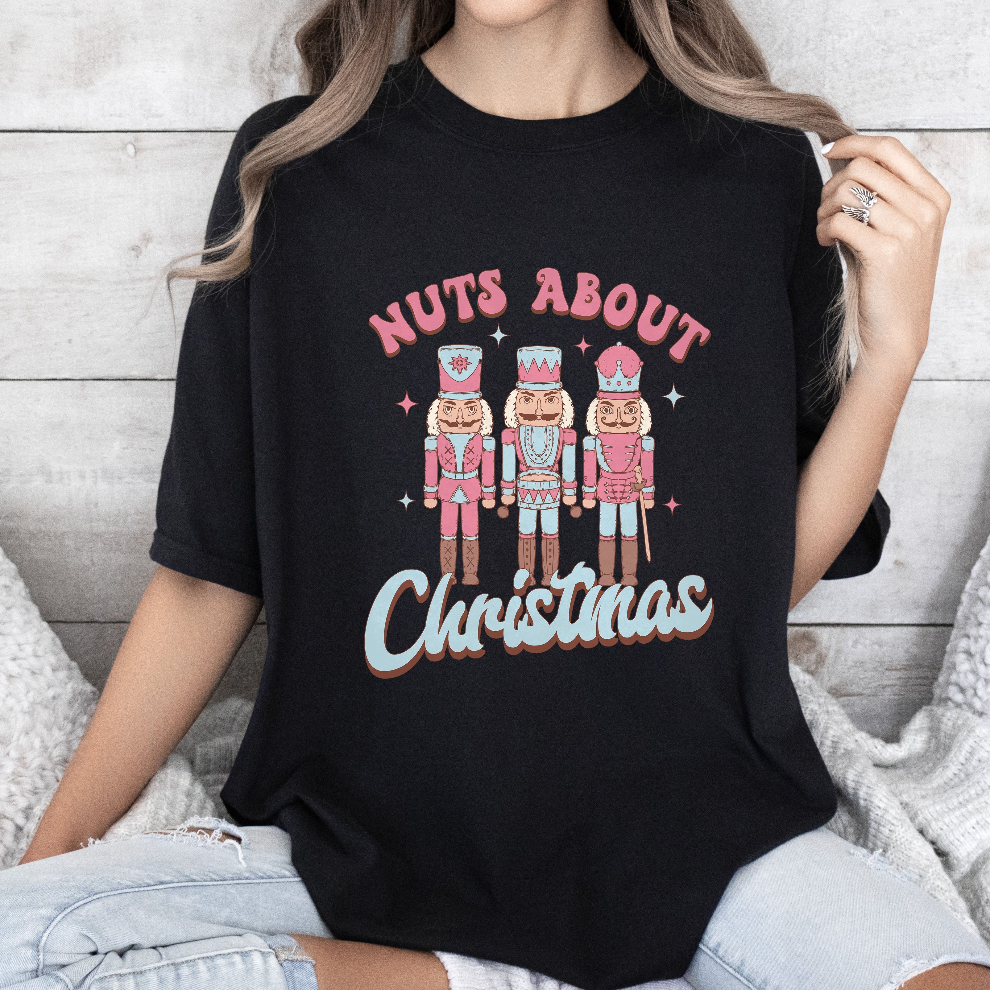 Nuts About Christmas Nutcracker Vintage Ornament Illustration Print Comfort Colors Tee