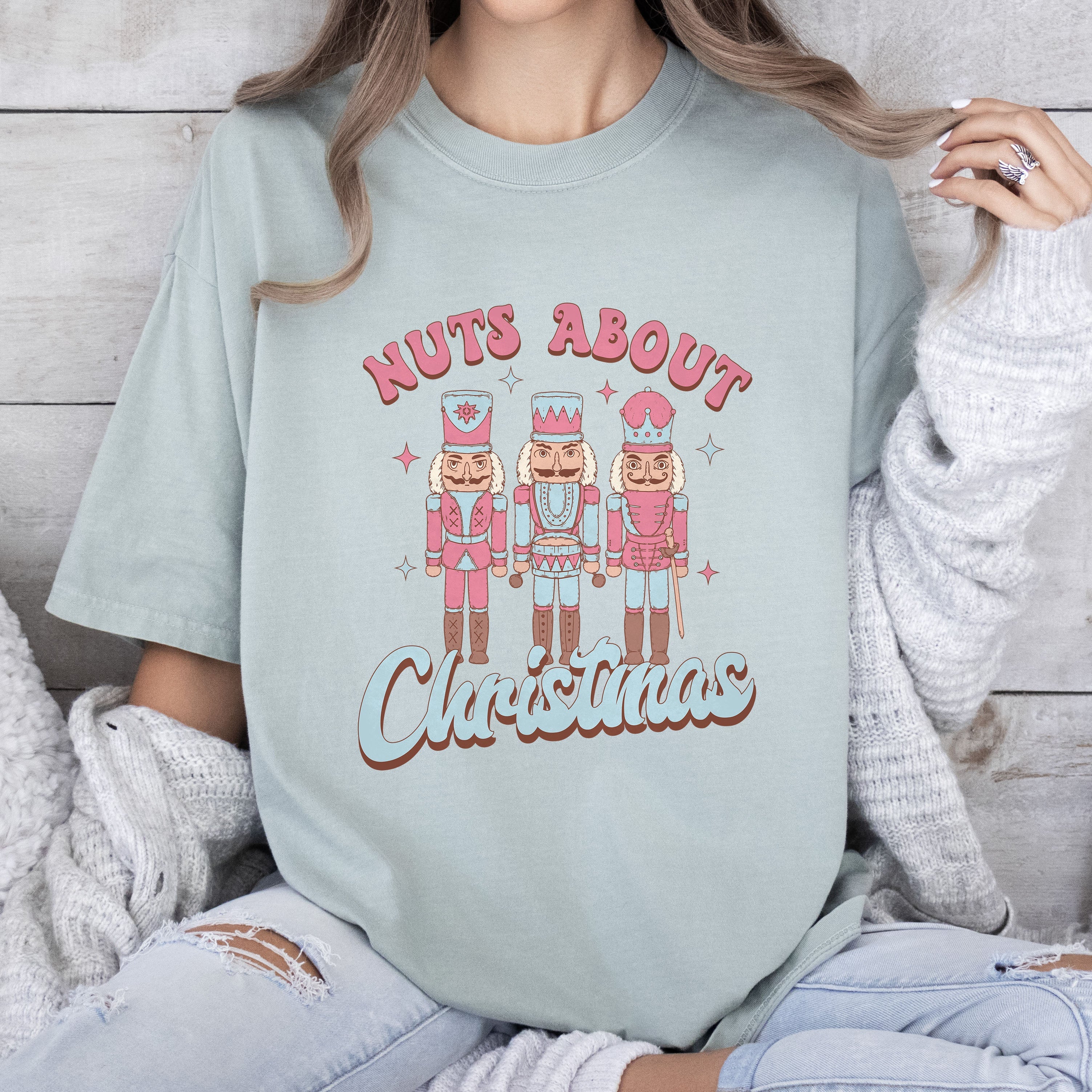 Nuts About Christmas Nutcracker Vintage Ornament Illustration Print Comfort Colors Tee