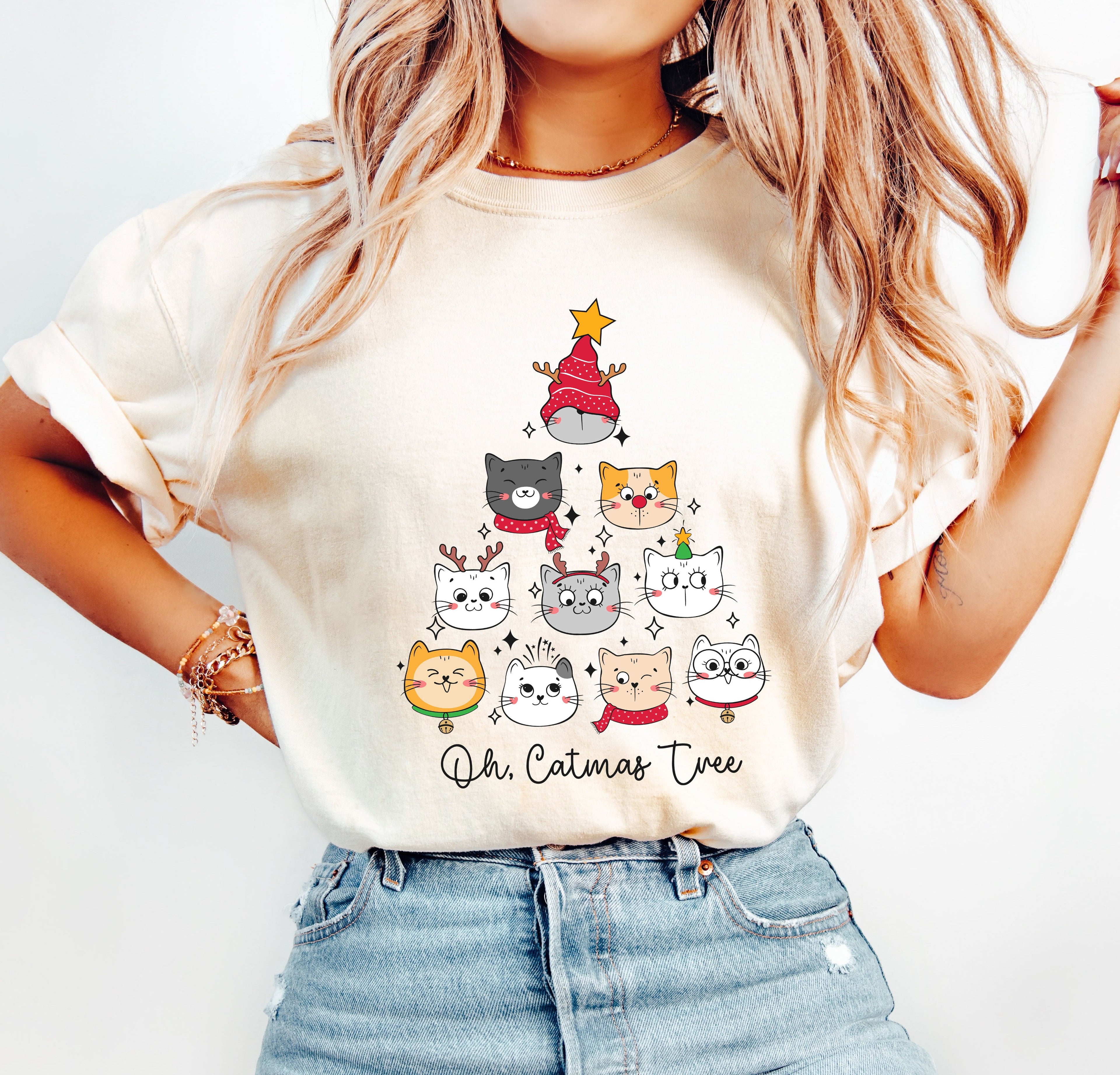Oh Catmas Tree Christmas Vintage Funny Cat Lover Holiday Design Comfort Colors Tee