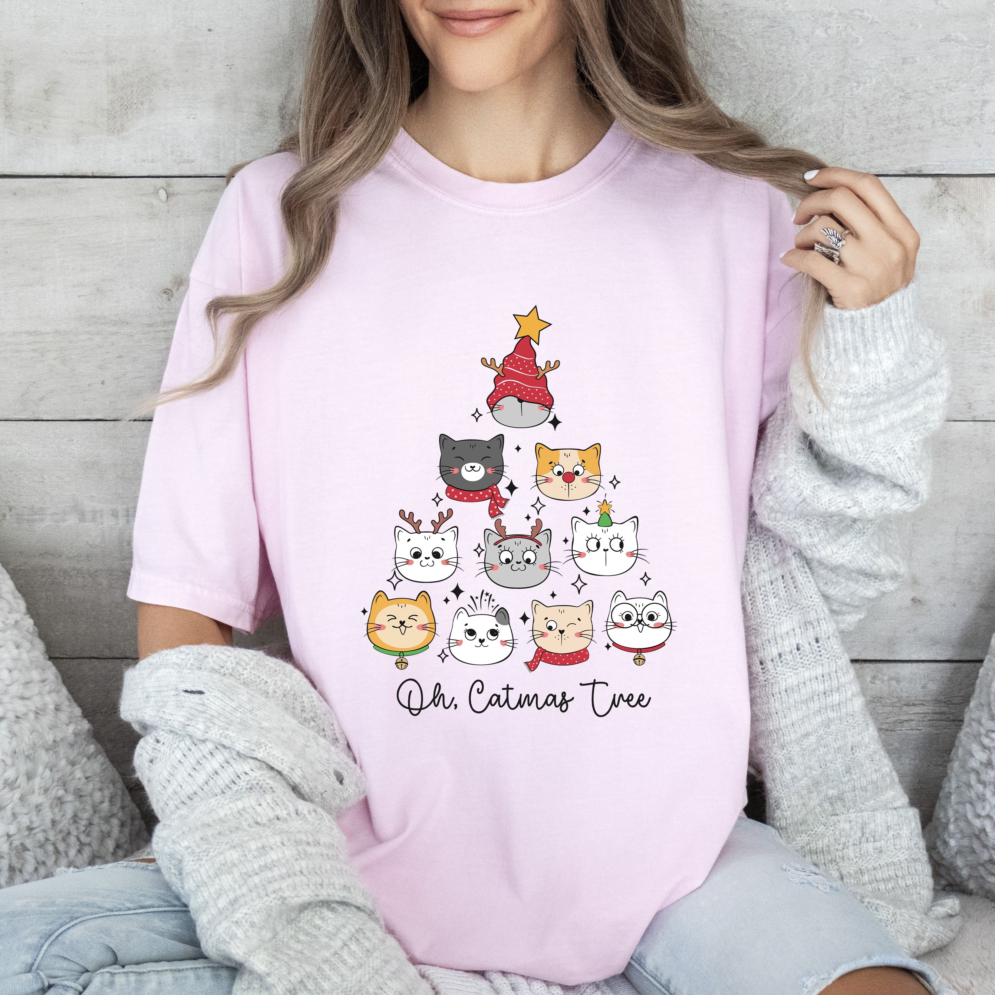 Oh Catmas Tree Christmas Vintage Funny Cat Lover Holiday Design Comfort Colors Tee