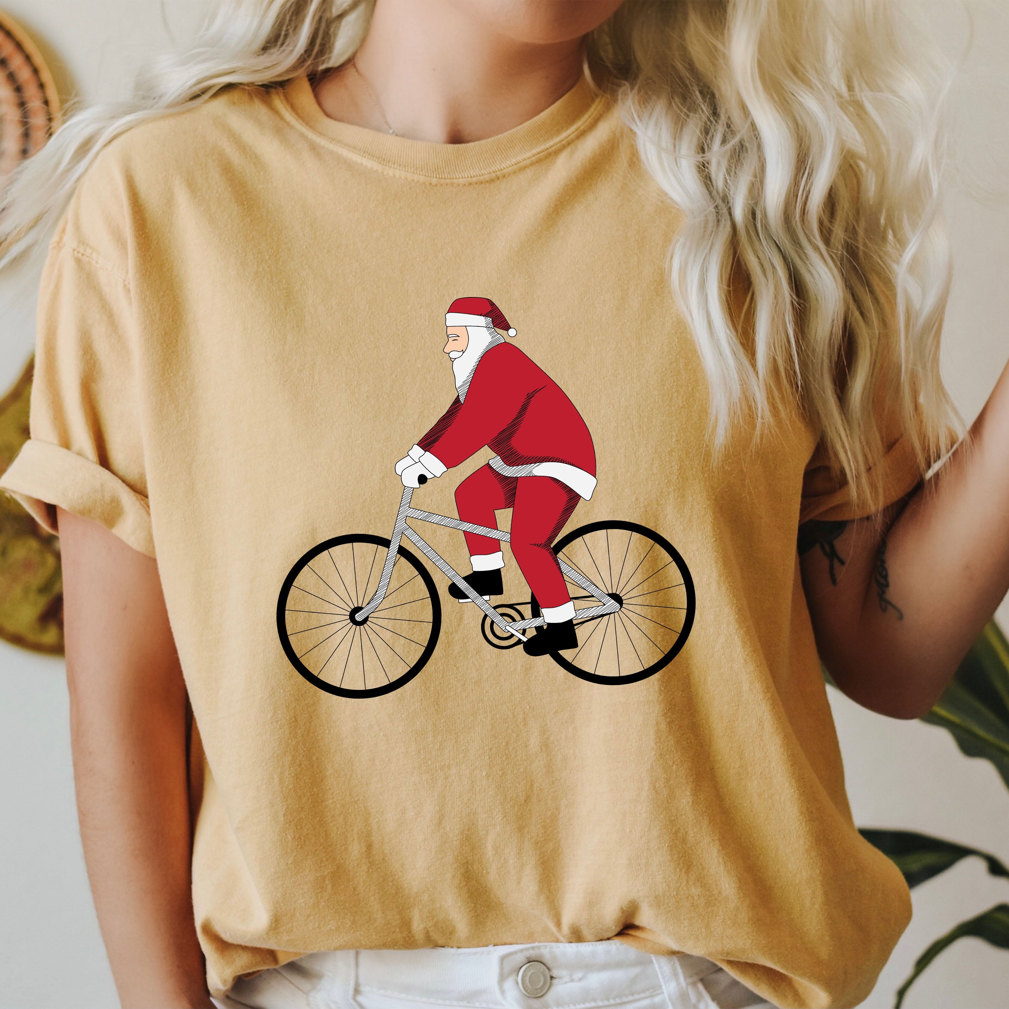 Bicycling Santa Vintage Illustration Christmas Limited Edition Classic Holiday Comfort Colors Tee