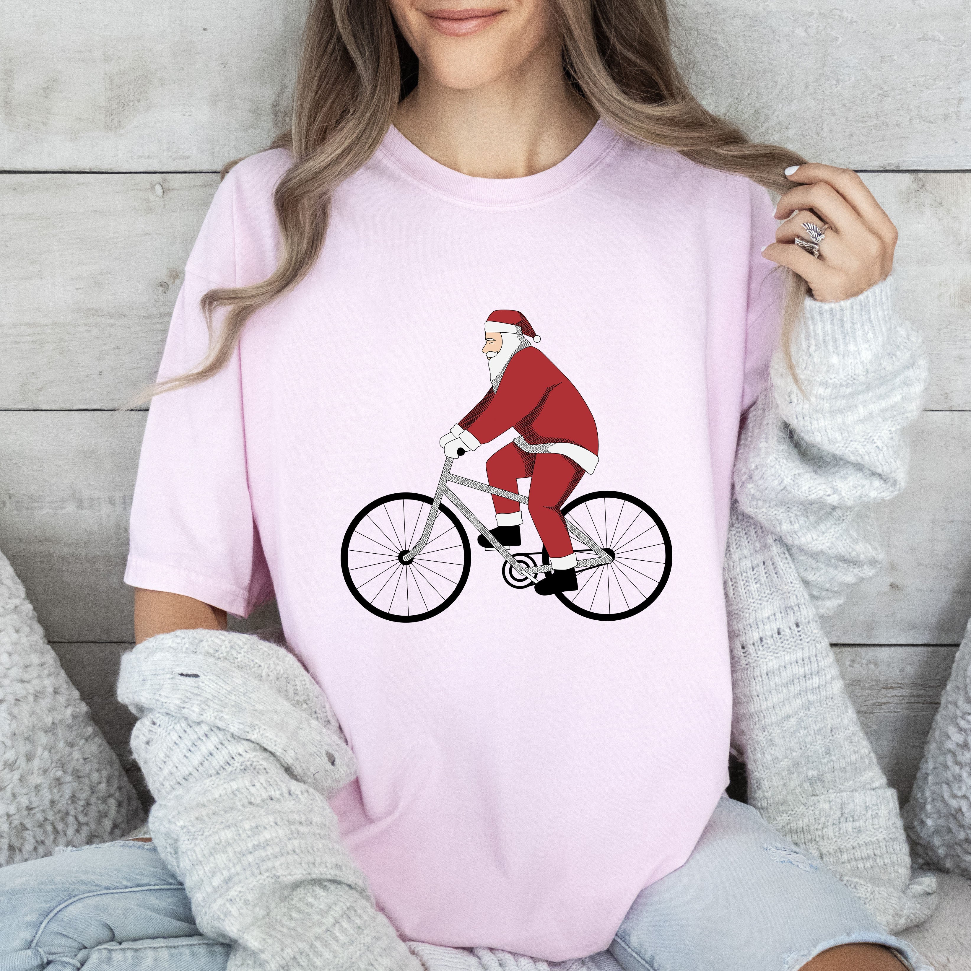 Bicycling Santa Vintage Illustration Christmas Limited Edition Classic Holiday Comfort Colors Tee