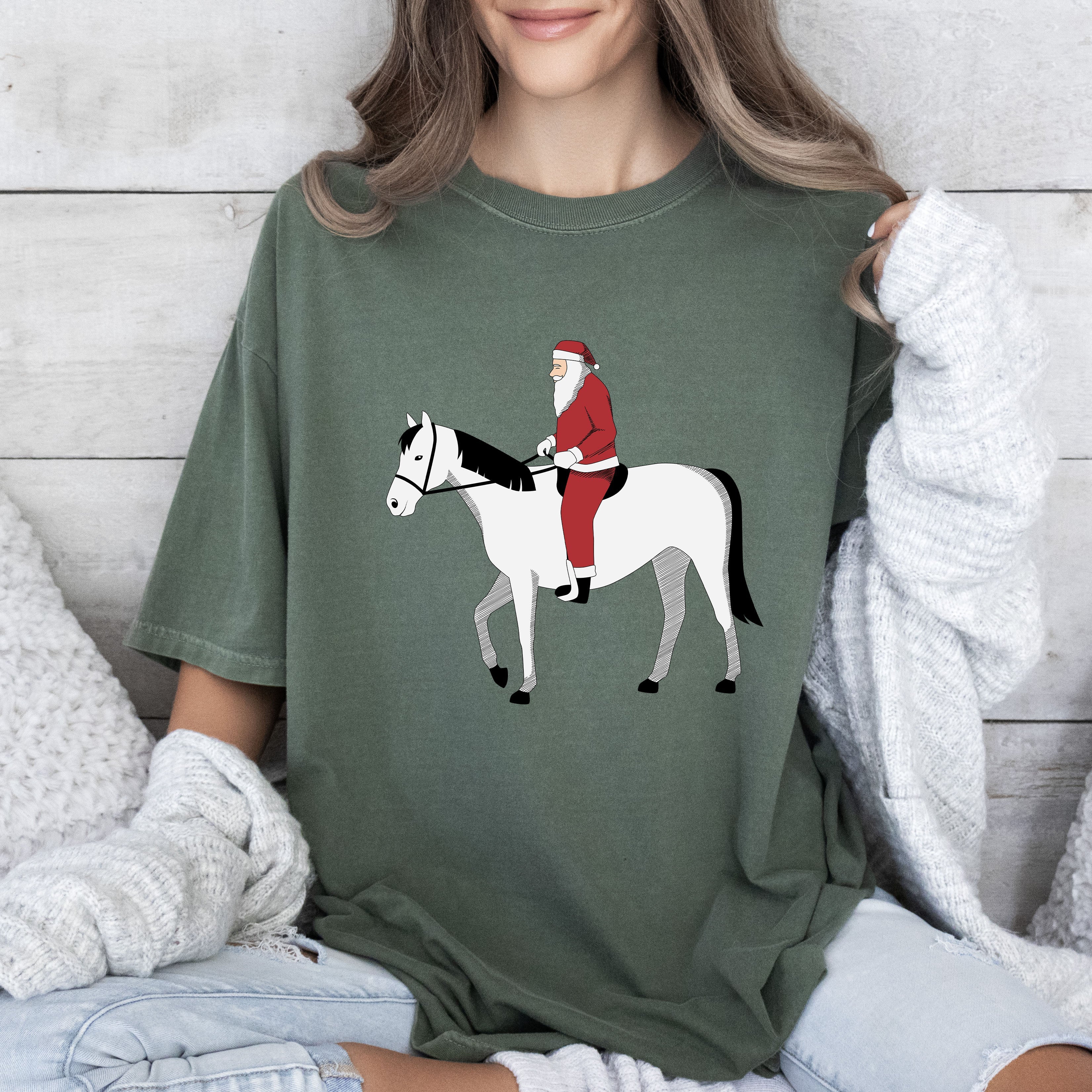 Santa Riding Horse Vintage Christmas Scene Nostalgia And Holiday Charm Comfort Colors Tee