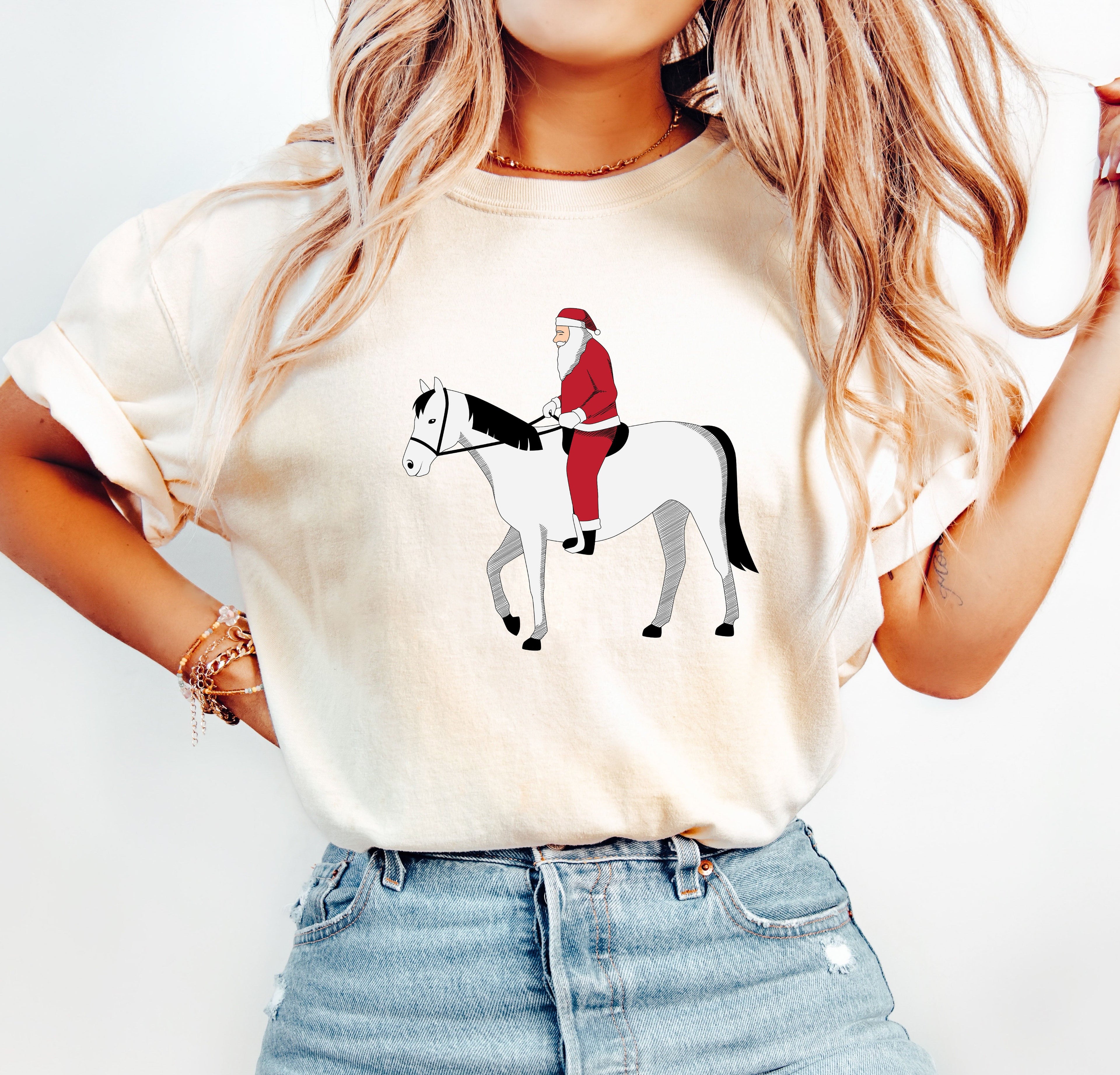 Santa Riding Horse Vintage Christmas Scene Nostalgia And Holiday Charm Comfort Colors Tee
