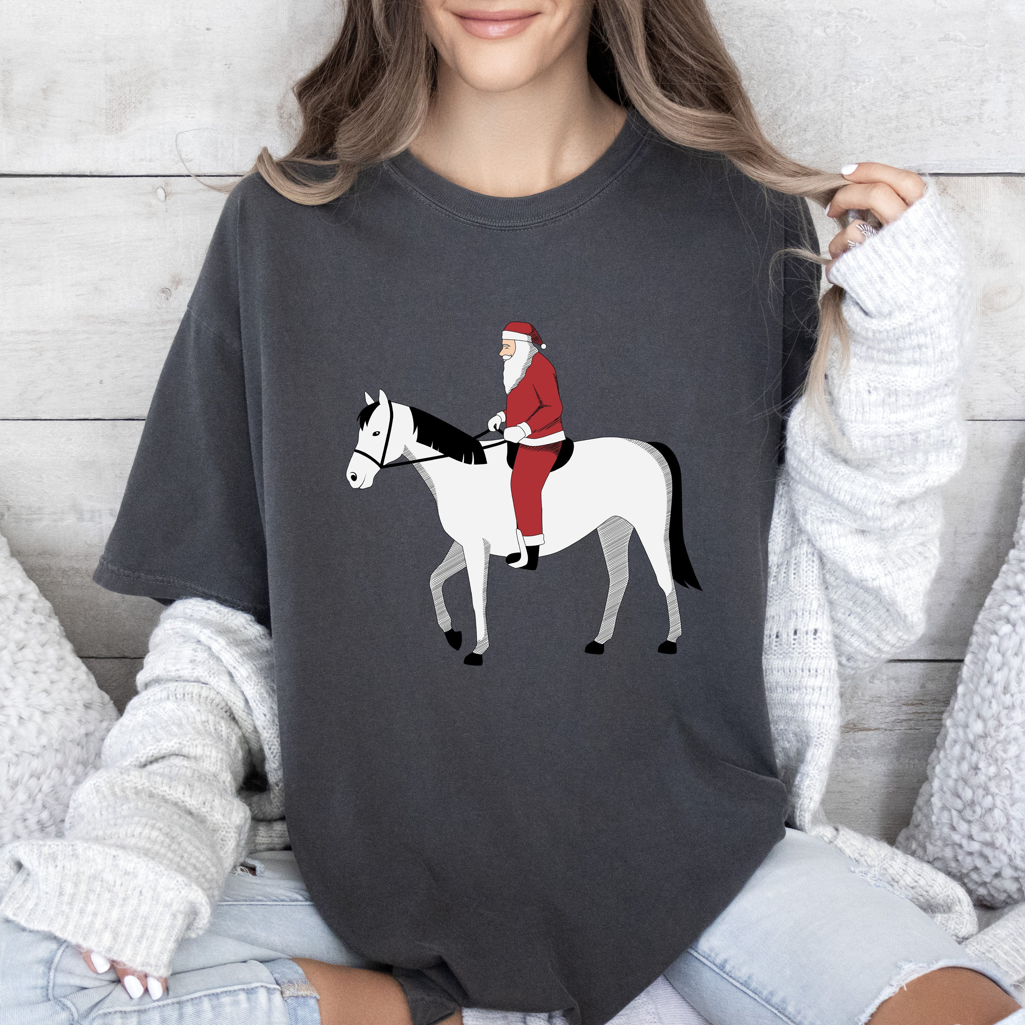 Santa Riding Horse Vintage Christmas Scene Nostalgia And Holiday Charm Comfort Colors Tee