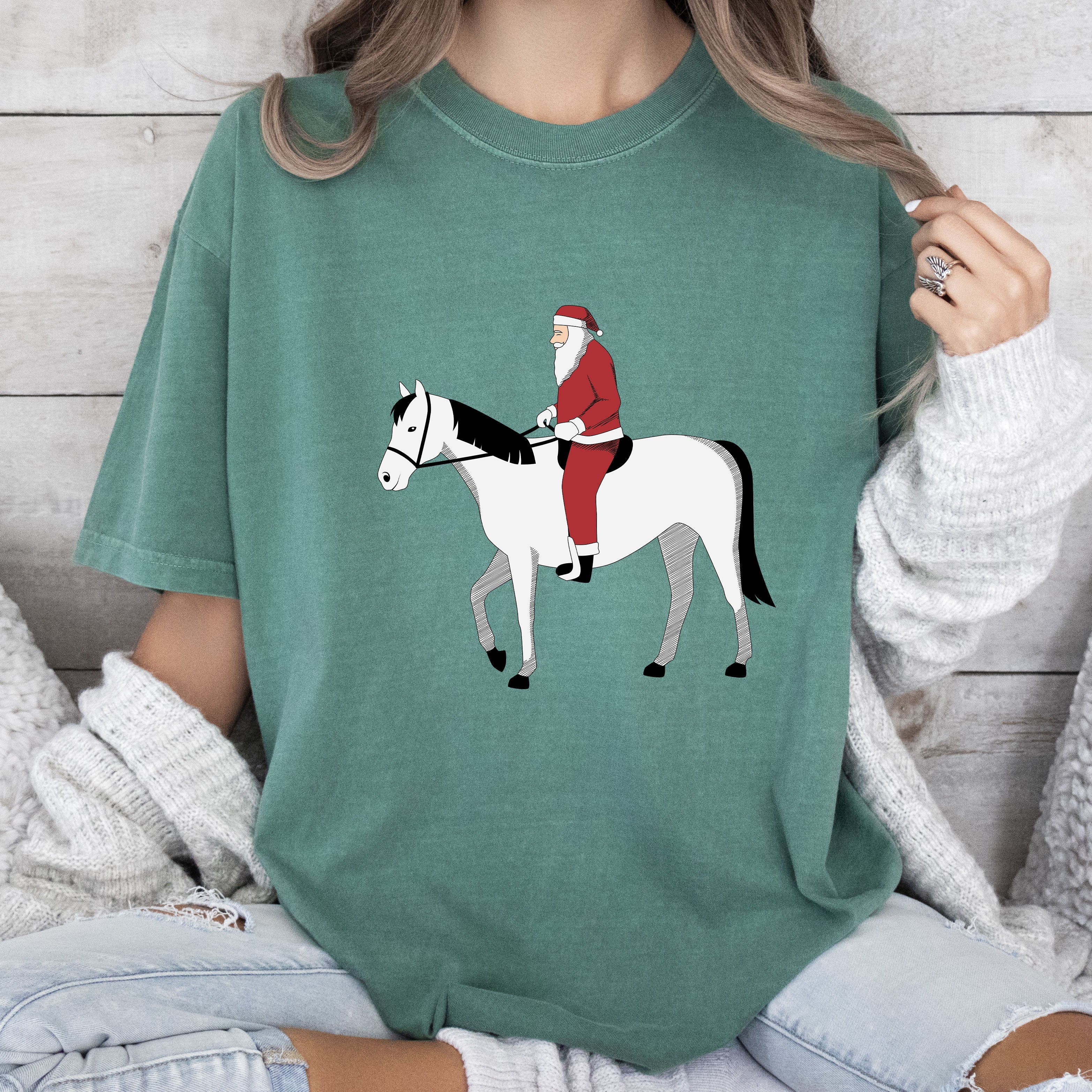 Santa Riding Horse Vintage Christmas Scene Nostalgia And Holiday Charm Comfort Colors Tee