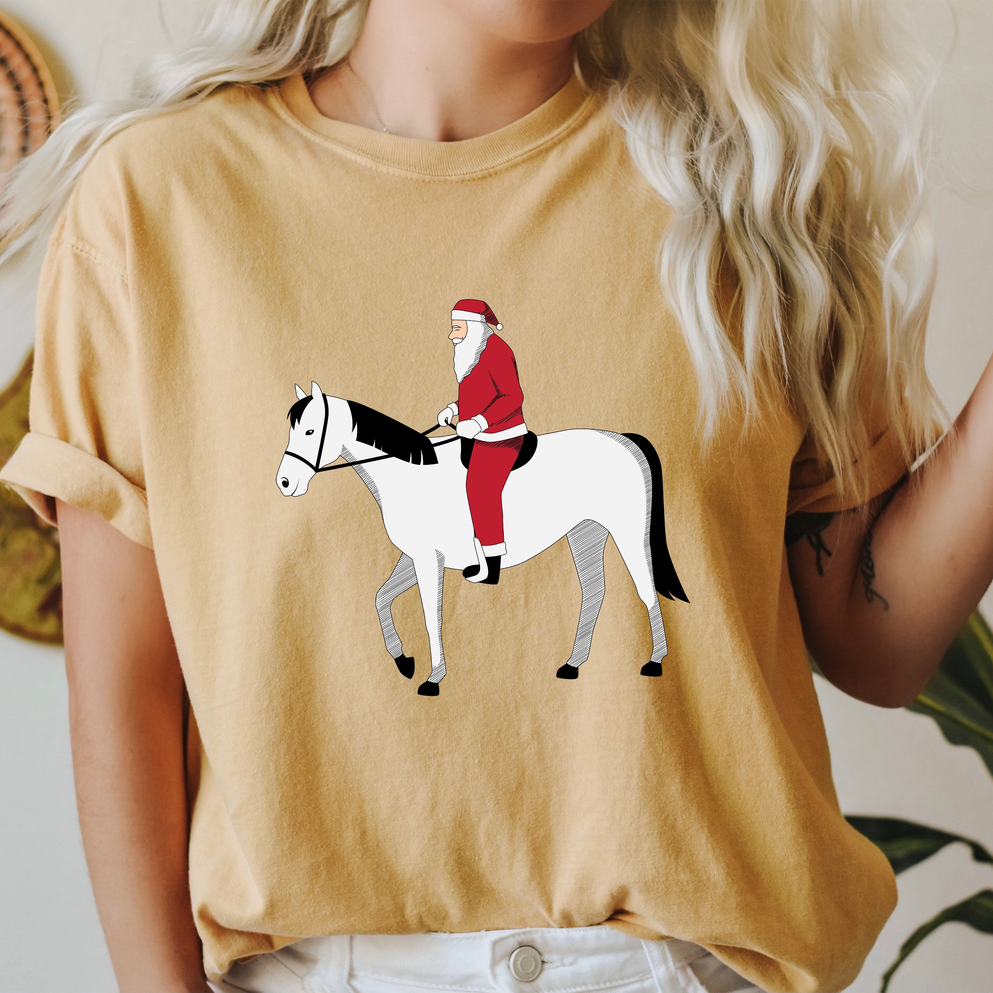 Santa Riding Horse Vintage Christmas Scene Nostalgia And Holiday Charm Comfort Colors Tee