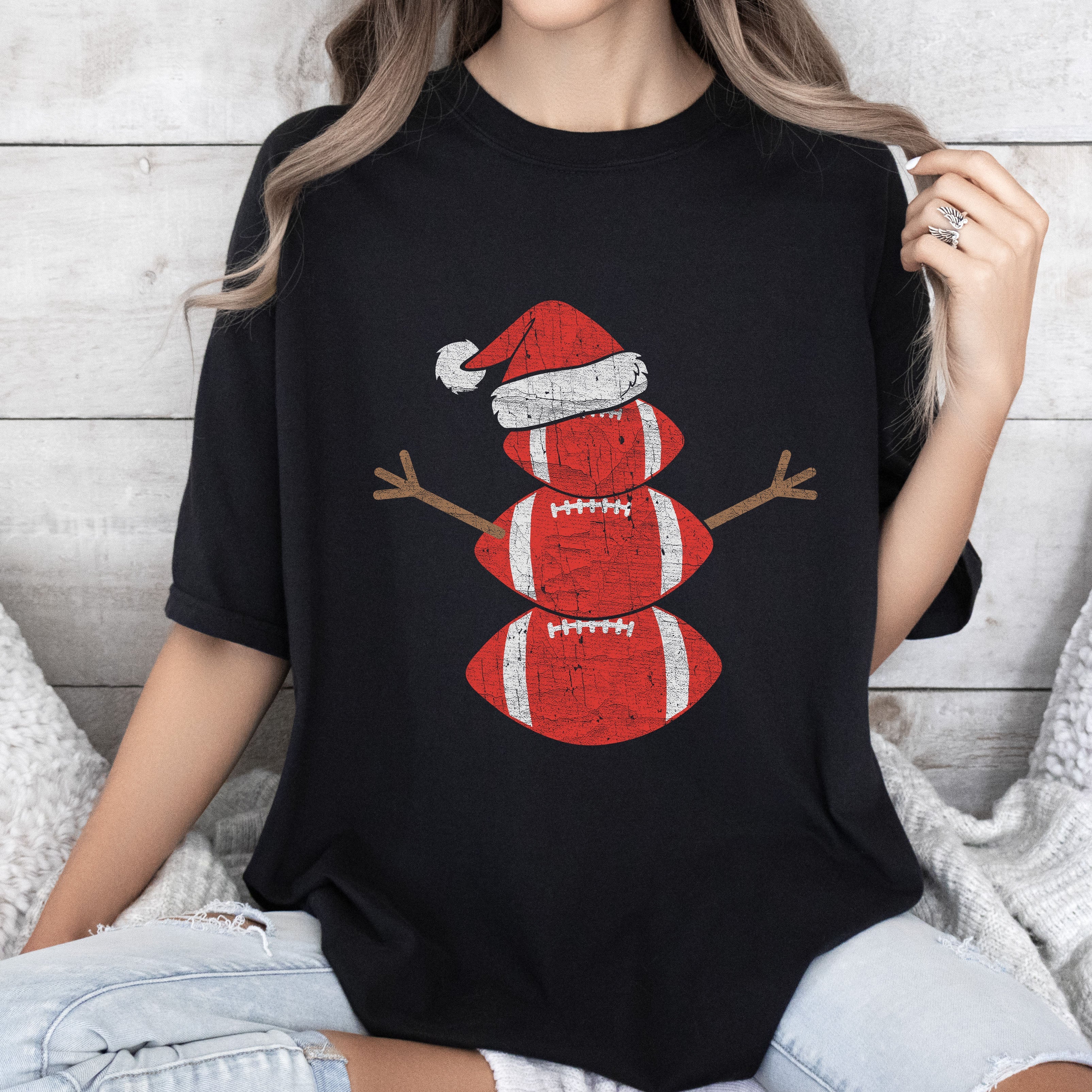Football Snowman Christmas Vintage Holiday Illustration Soft Cozy Comfort Colors Tee