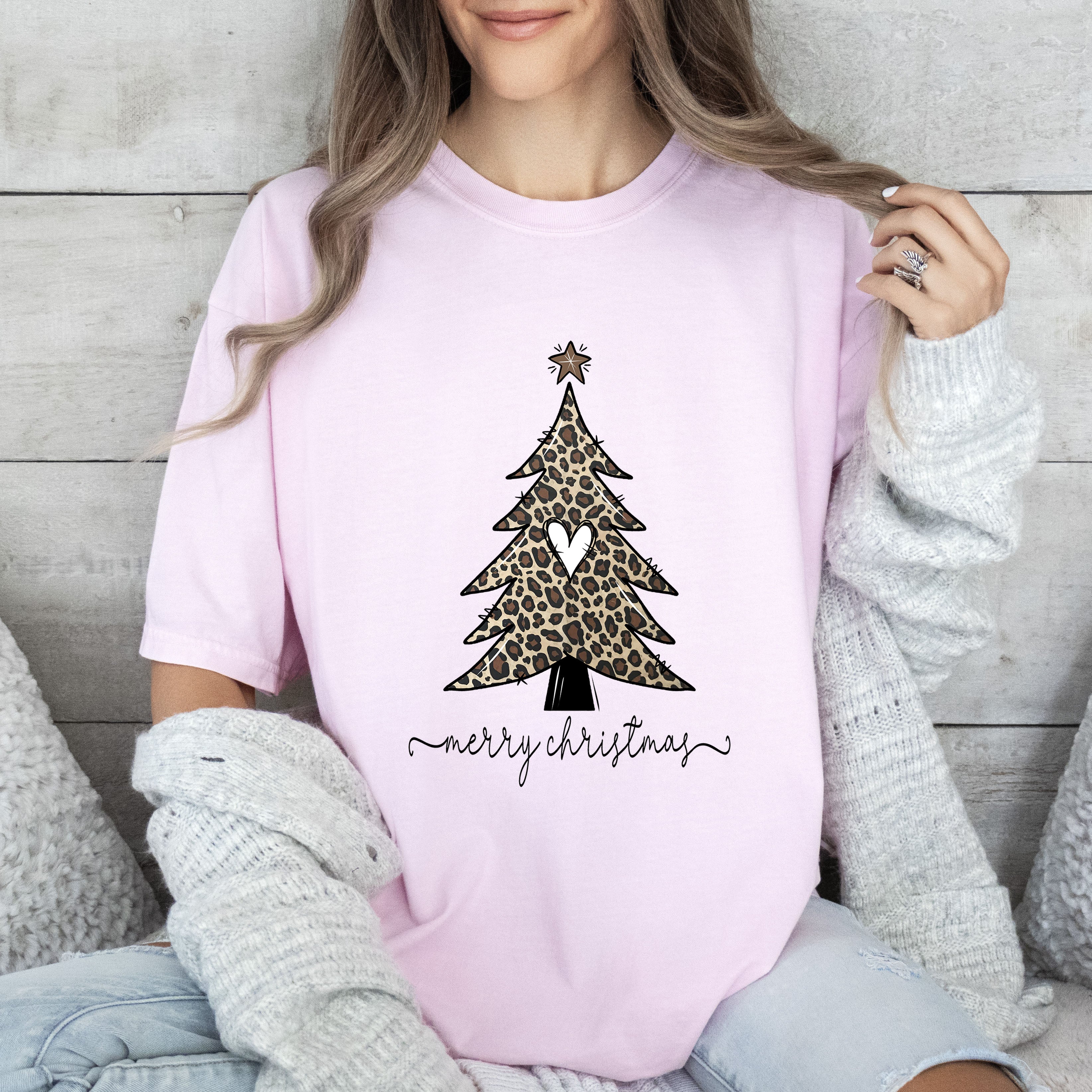 Merry Christmas Leopard Tree Vintage Holiday Leopard Print Design Comfort Colors Tee