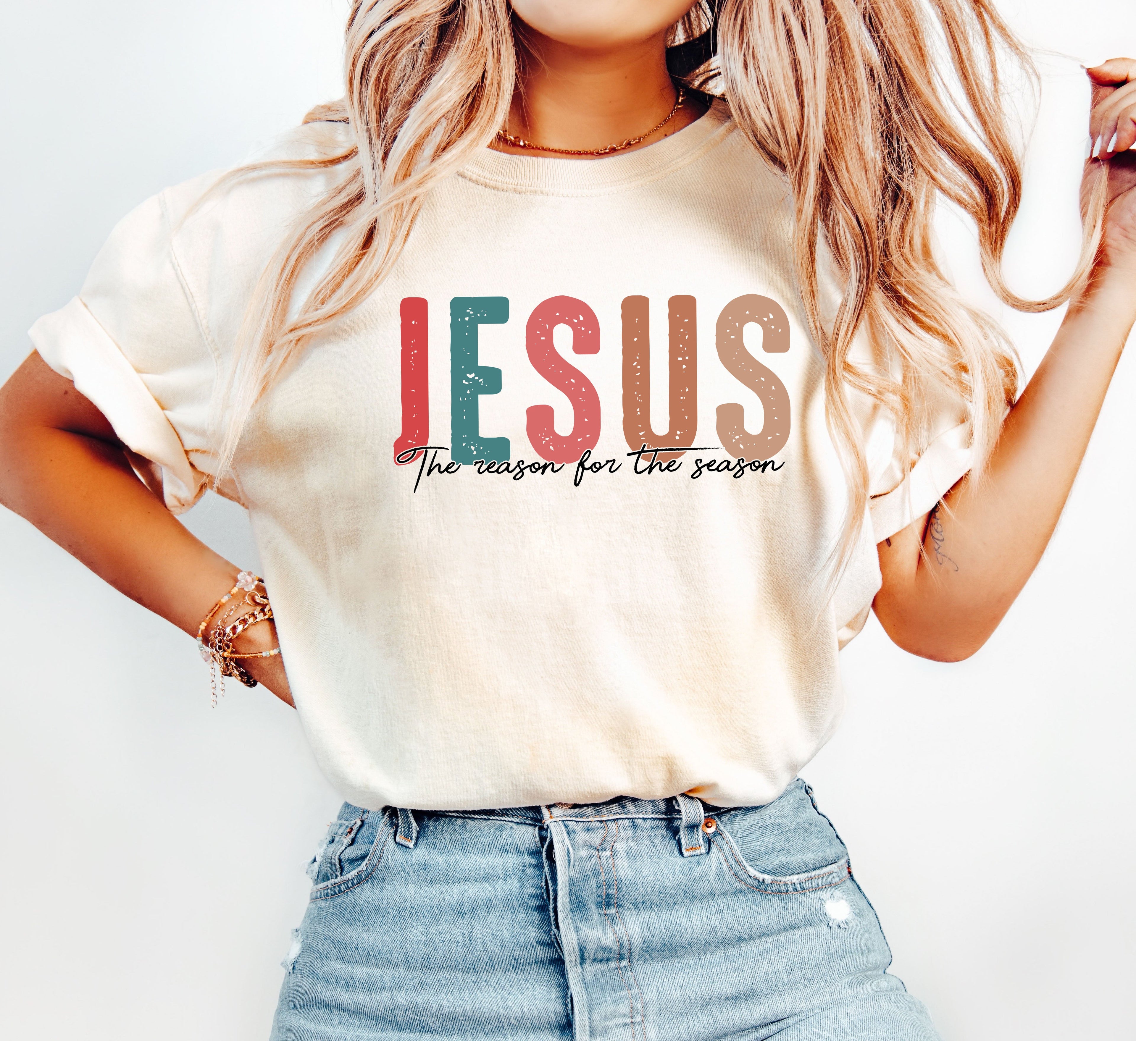 Jesus The Reason Vintage Christmas Hand Drawn Script Limited Edition Comfort Colors Tee