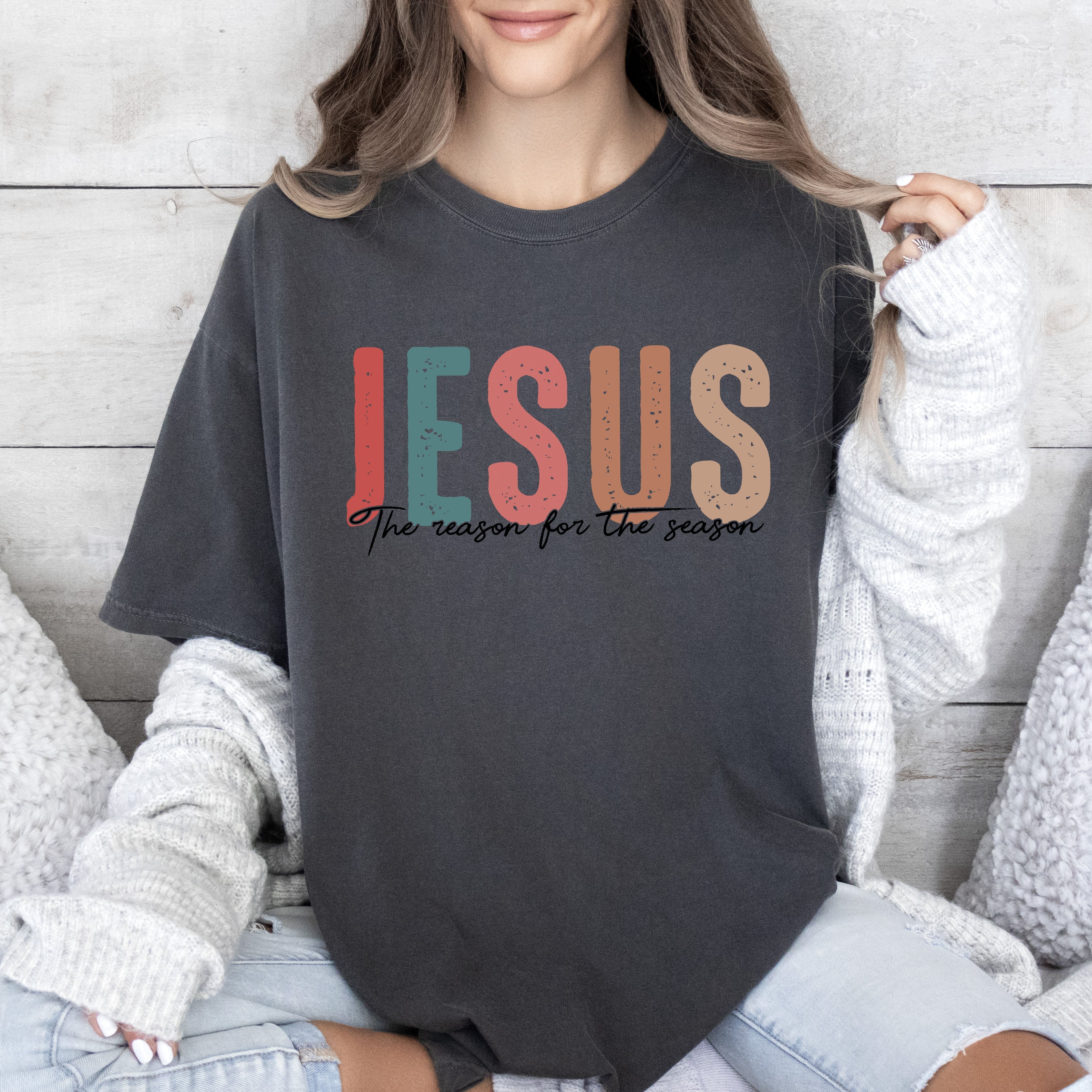 Jesus The Reason Vintage Christmas Hand Drawn Script Limited Edition Comfort Colors Tee