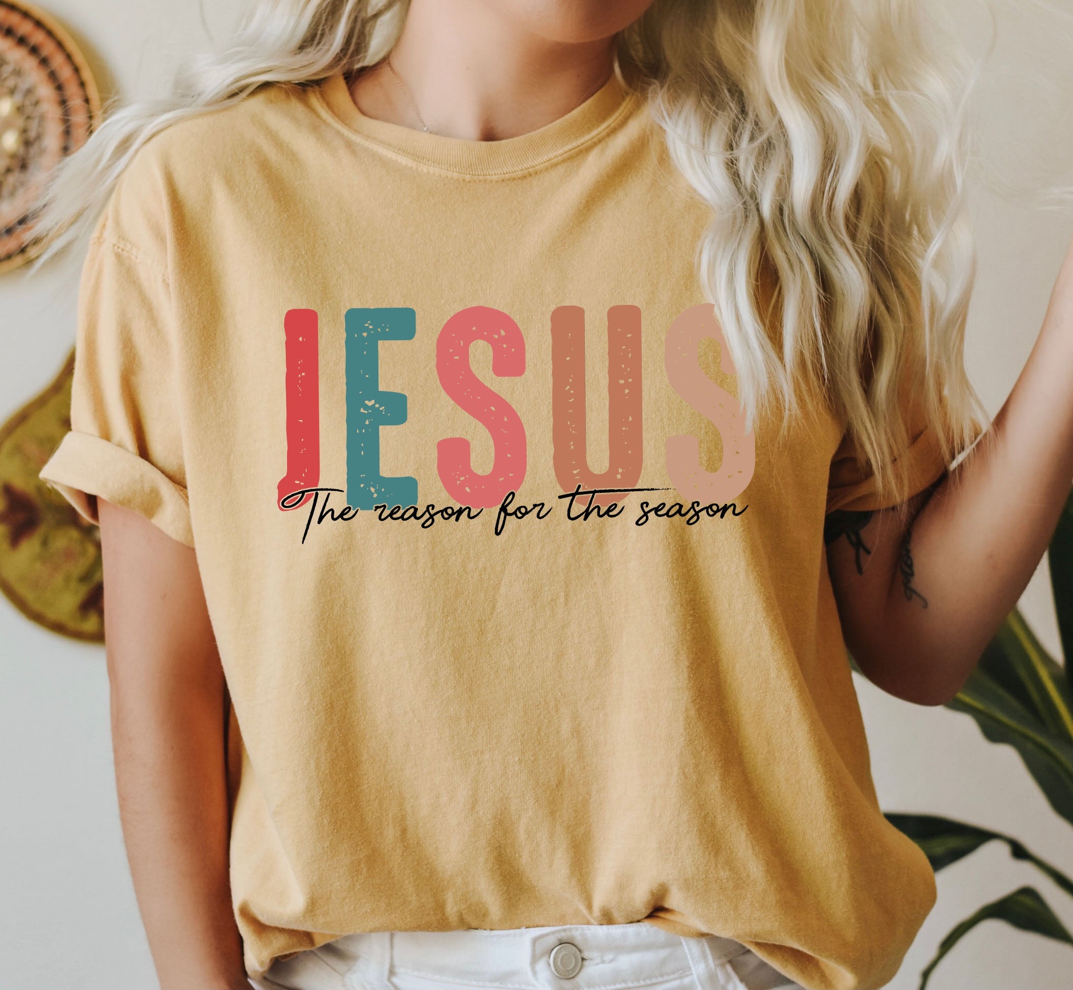 Jesus The Reason Vintage Christmas Hand Drawn Script Limited Edition Comfort Colors Tee