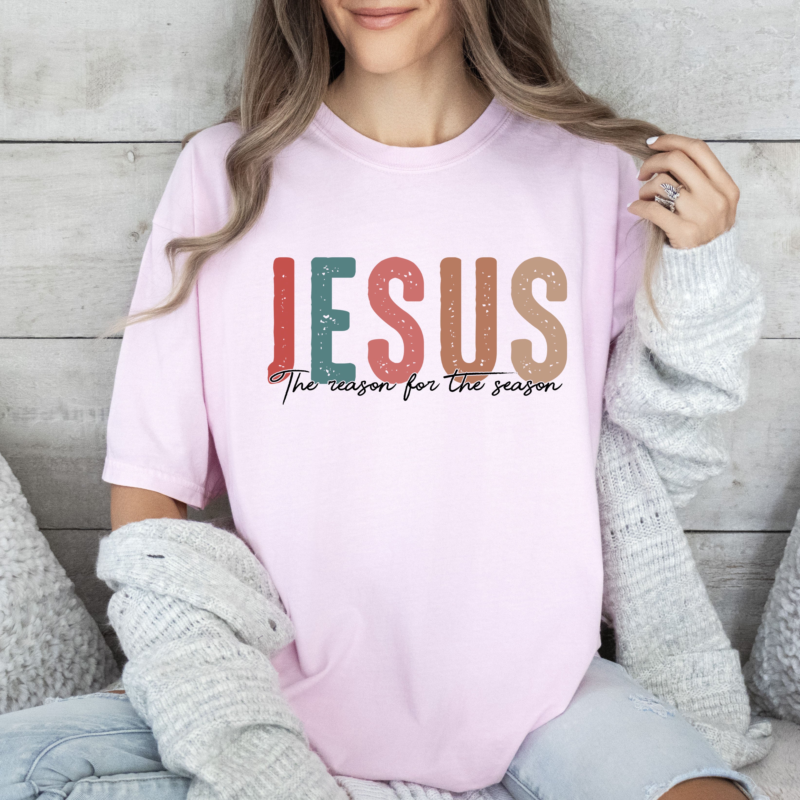 Jesus The Reason Vintage Christmas Hand Drawn Script Limited Edition Comfort Colors Tee