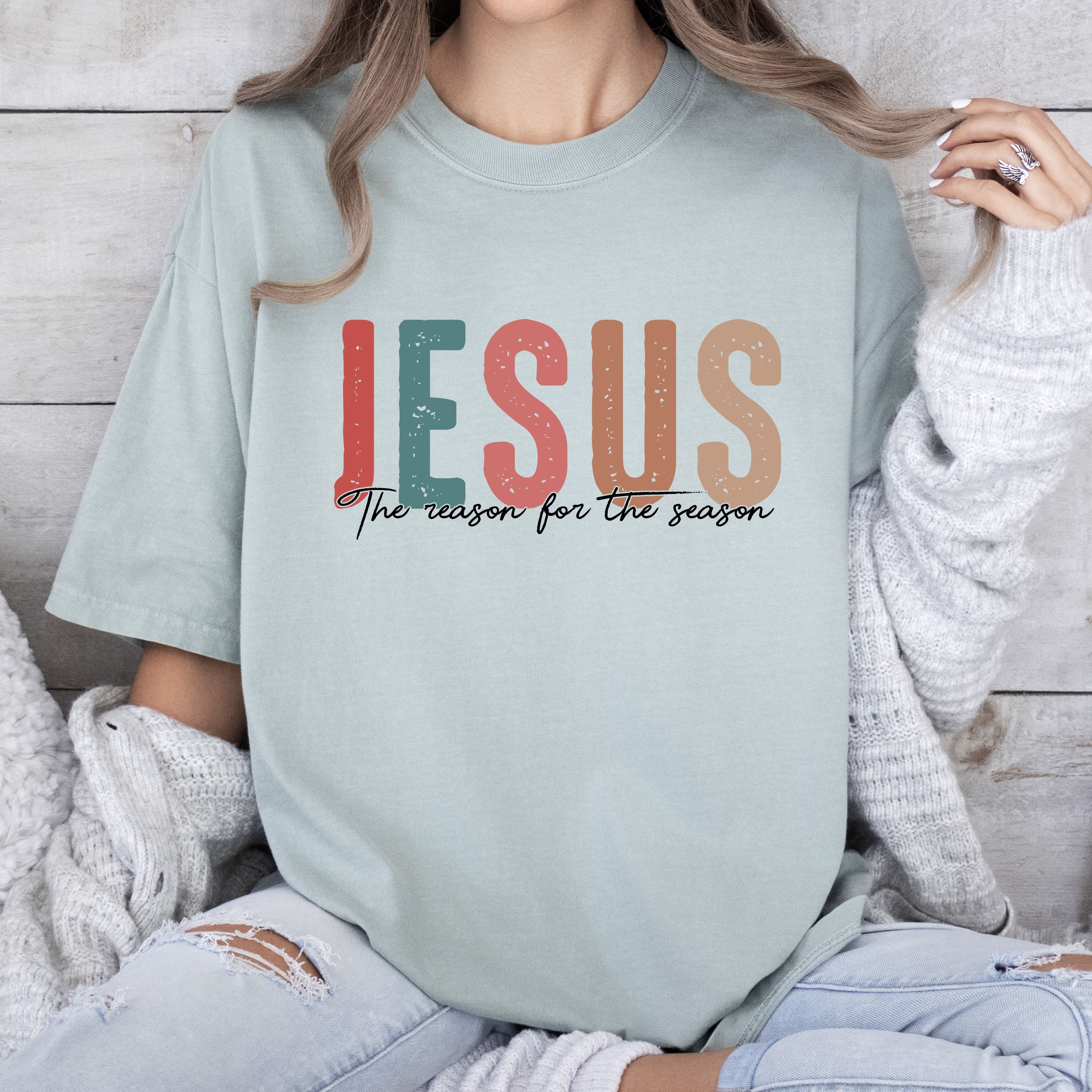 Jesus The Reason Vintage Christmas Hand Drawn Script Limited Edition Comfort Colors Tee