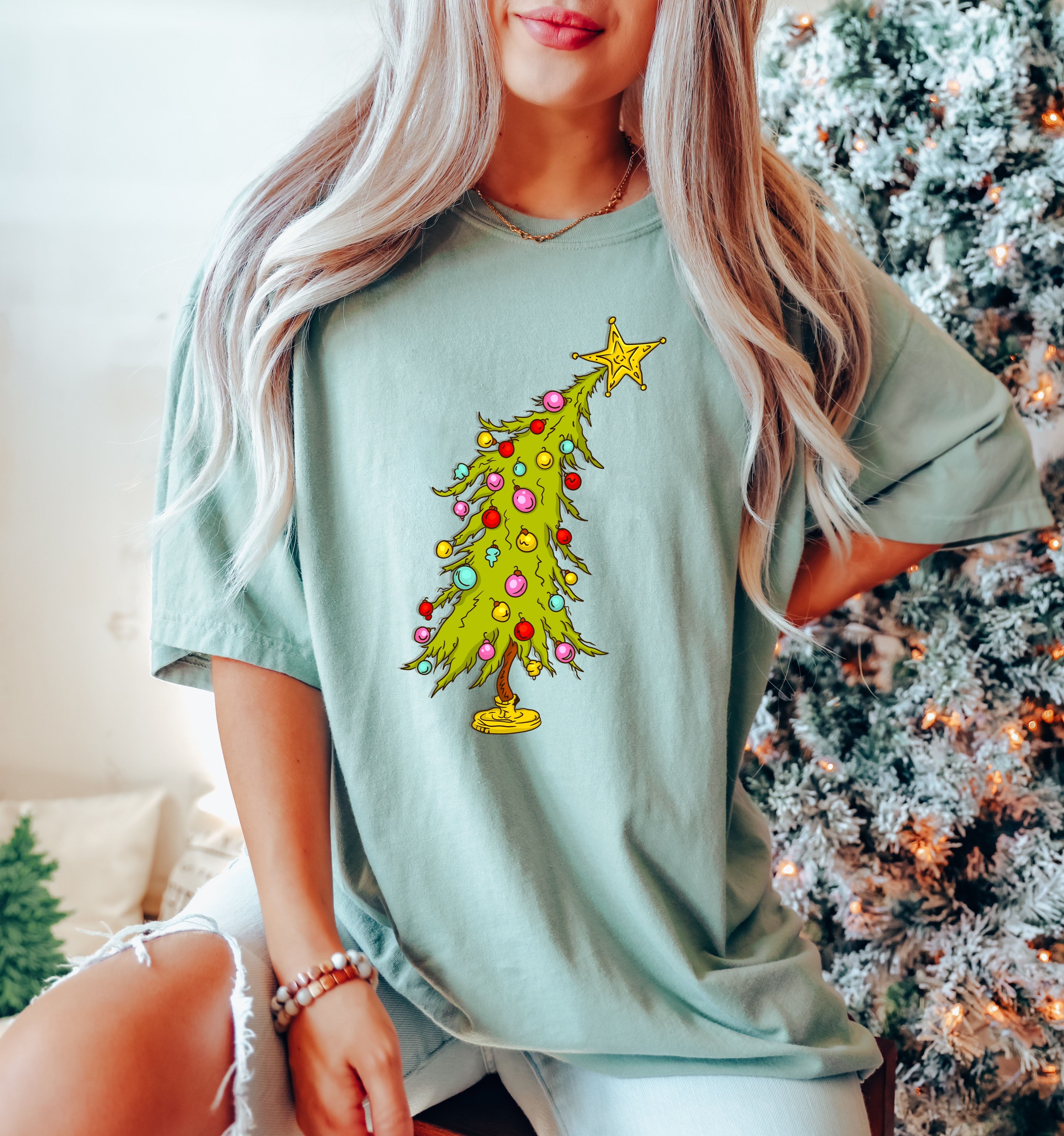 Retro Crooked Tree Vintage Christmas Ornament Scene With Cozy Seasonal Vibes And Nostalgic Warmth Comfort Colors Tee