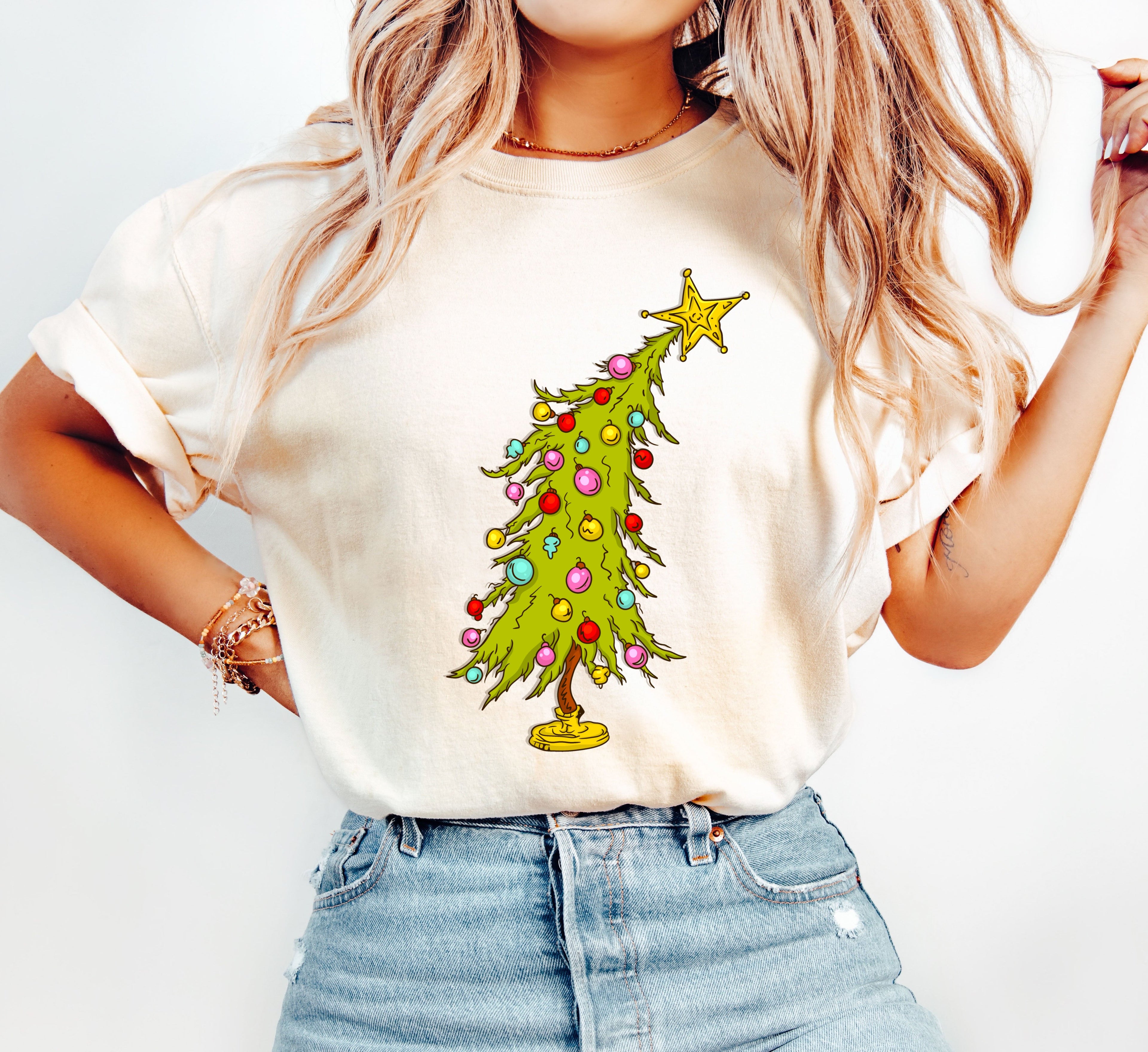 Retro Crooked Tree Vintage Christmas Ornament Scene With Cozy Seasonal Vibes And Nostalgic Warmth Comfort Colors Tee
