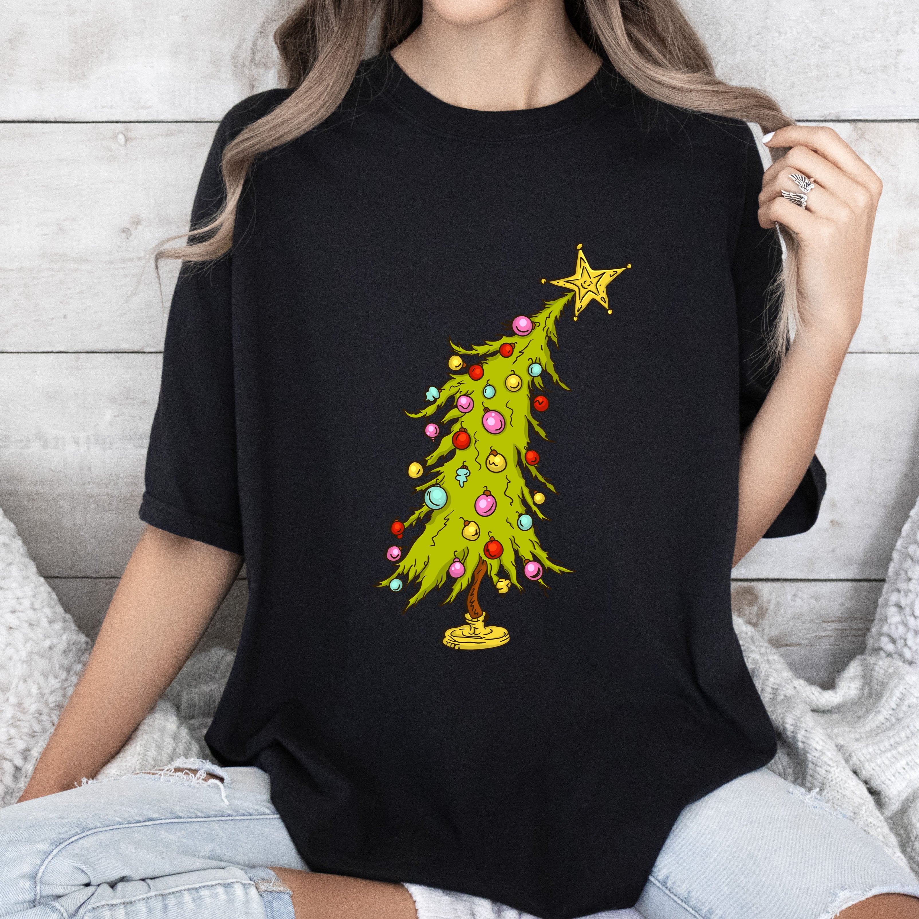 Retro Crooked Tree Vintage Christmas Ornament Scene With Cozy Seasonal Vibes And Nostalgic Warmth Comfort Colors Tee