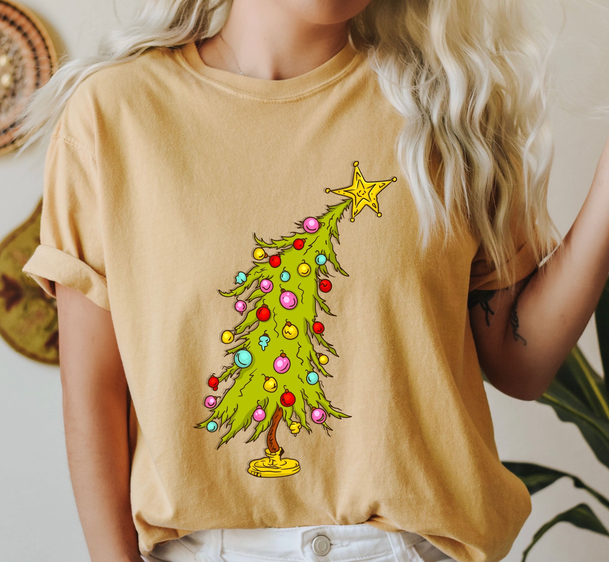 Retro Crooked Tree Vintage Christmas Ornament Scene With Cozy Seasonal Vibes And Nostalgic Warmth Comfort Colors Tee