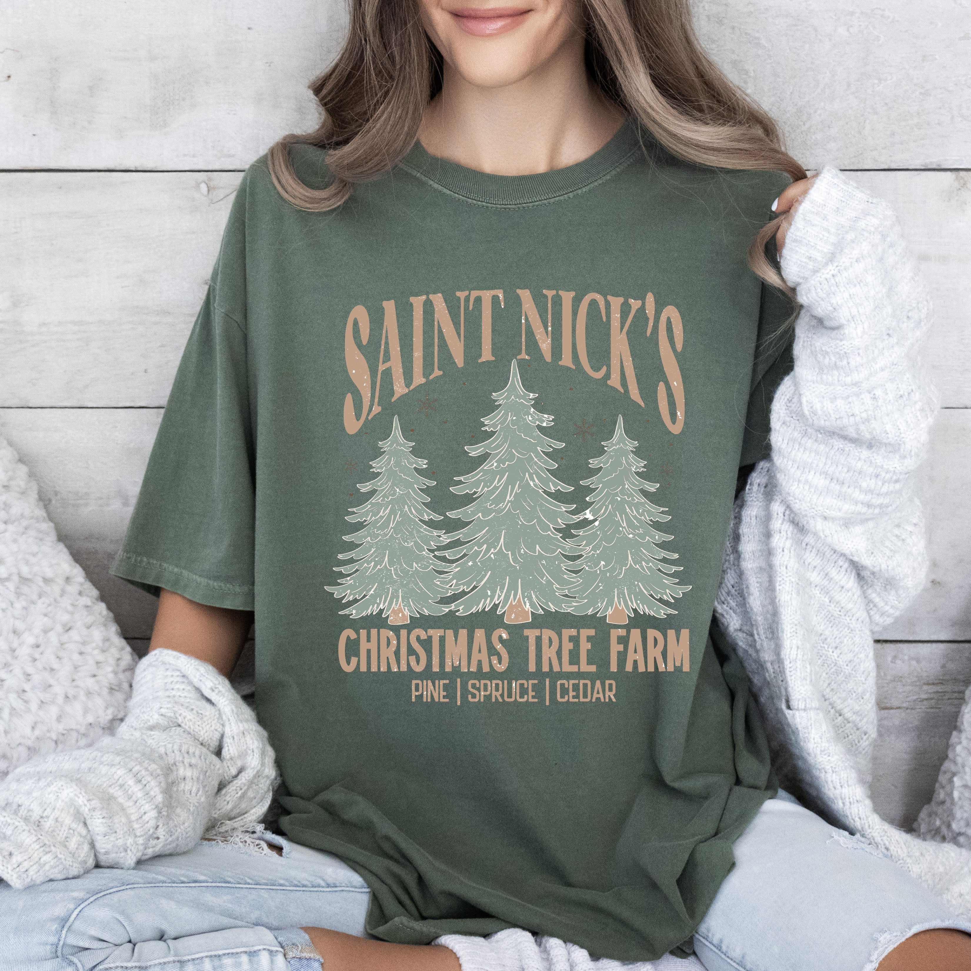 Saint Nick's Christmas Tree Farm Vintage Holiday Collection Classic Comfort Colors Tee
