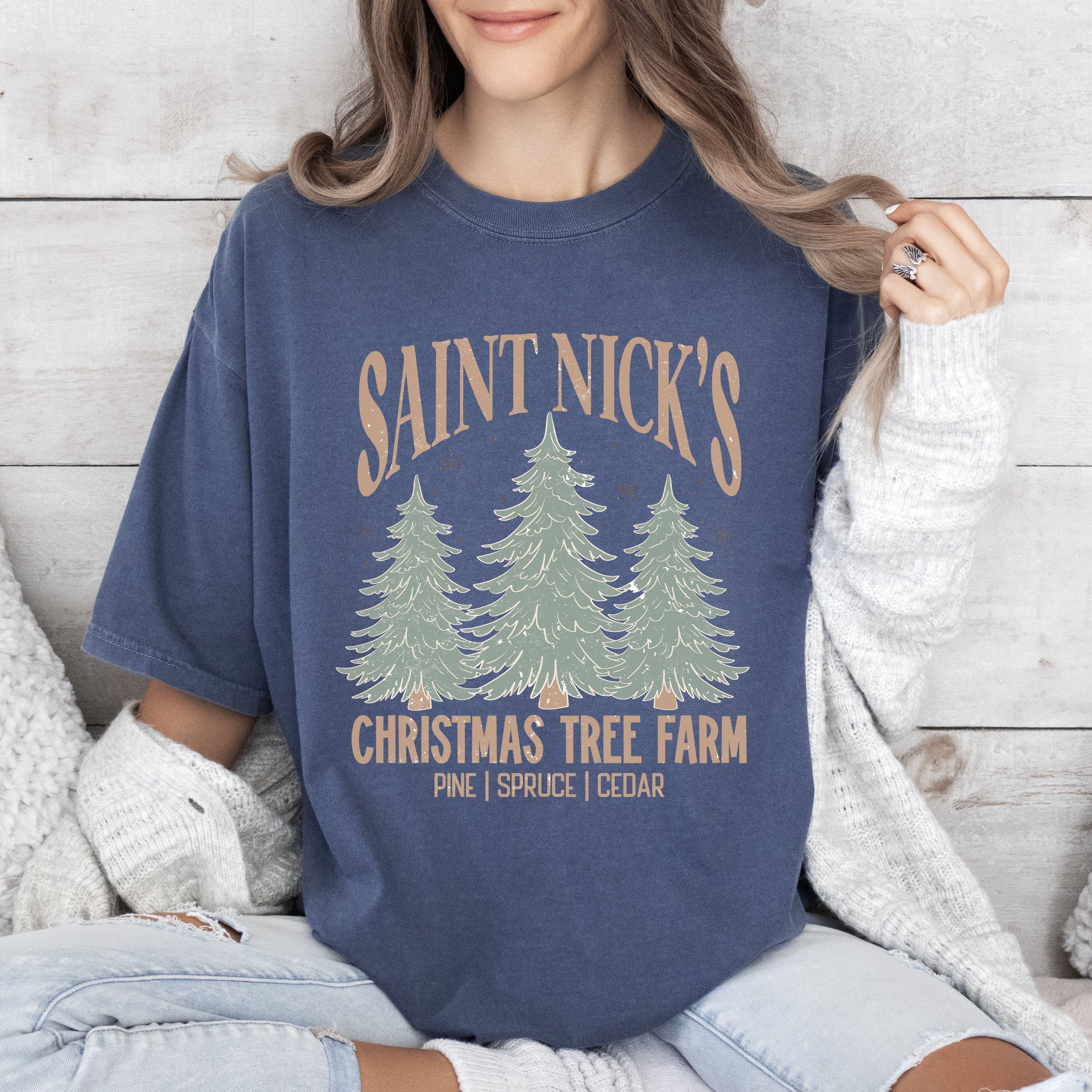 Saint Nick's Christmas Tree Farm Vintage Holiday Collection Classic Comfort Colors Tee