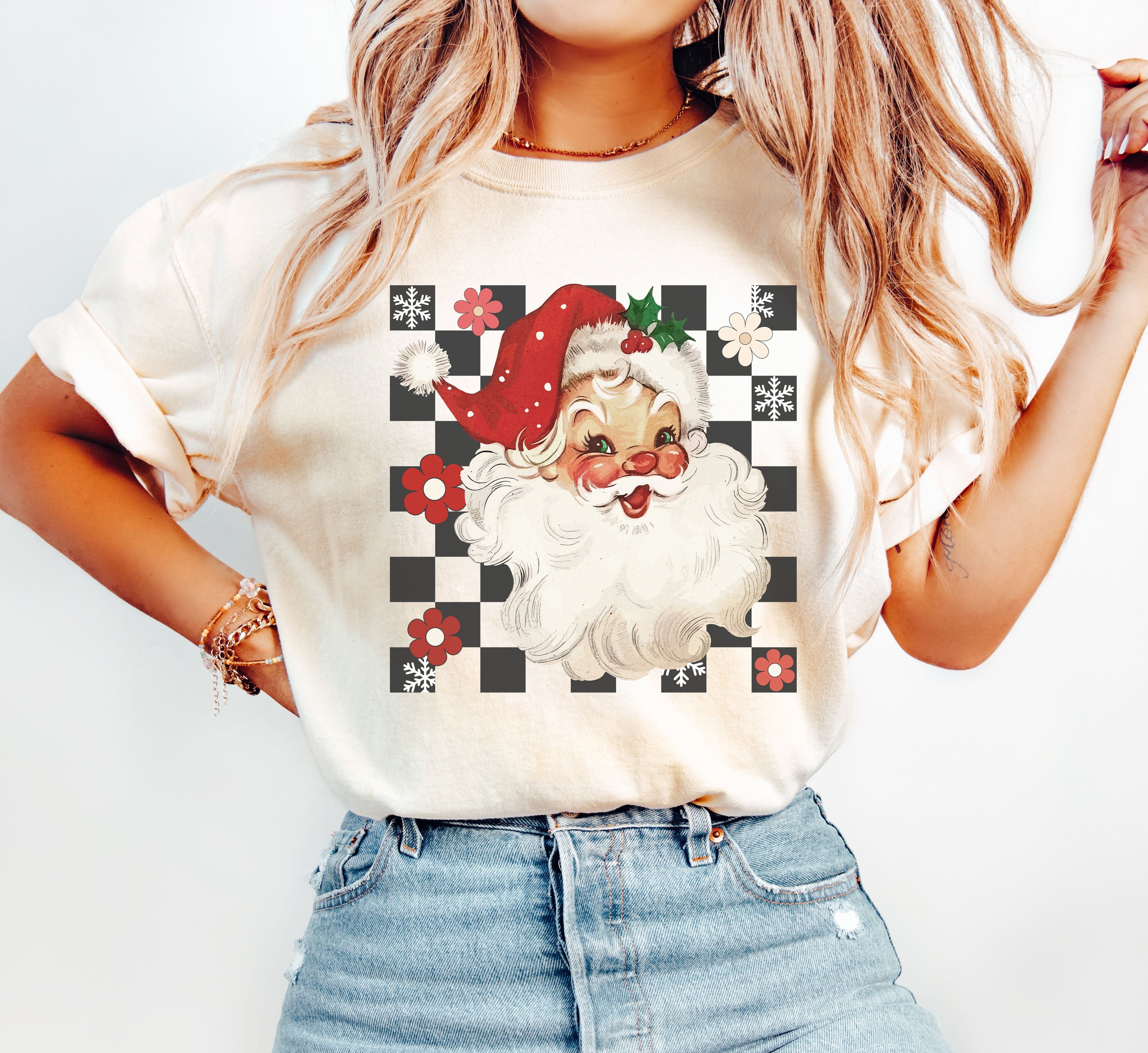 Retro Plaid Santa Christmas Classic Vintage Holiday Cheer Timeless Seasonal Heritage Comfort Colors Tee
