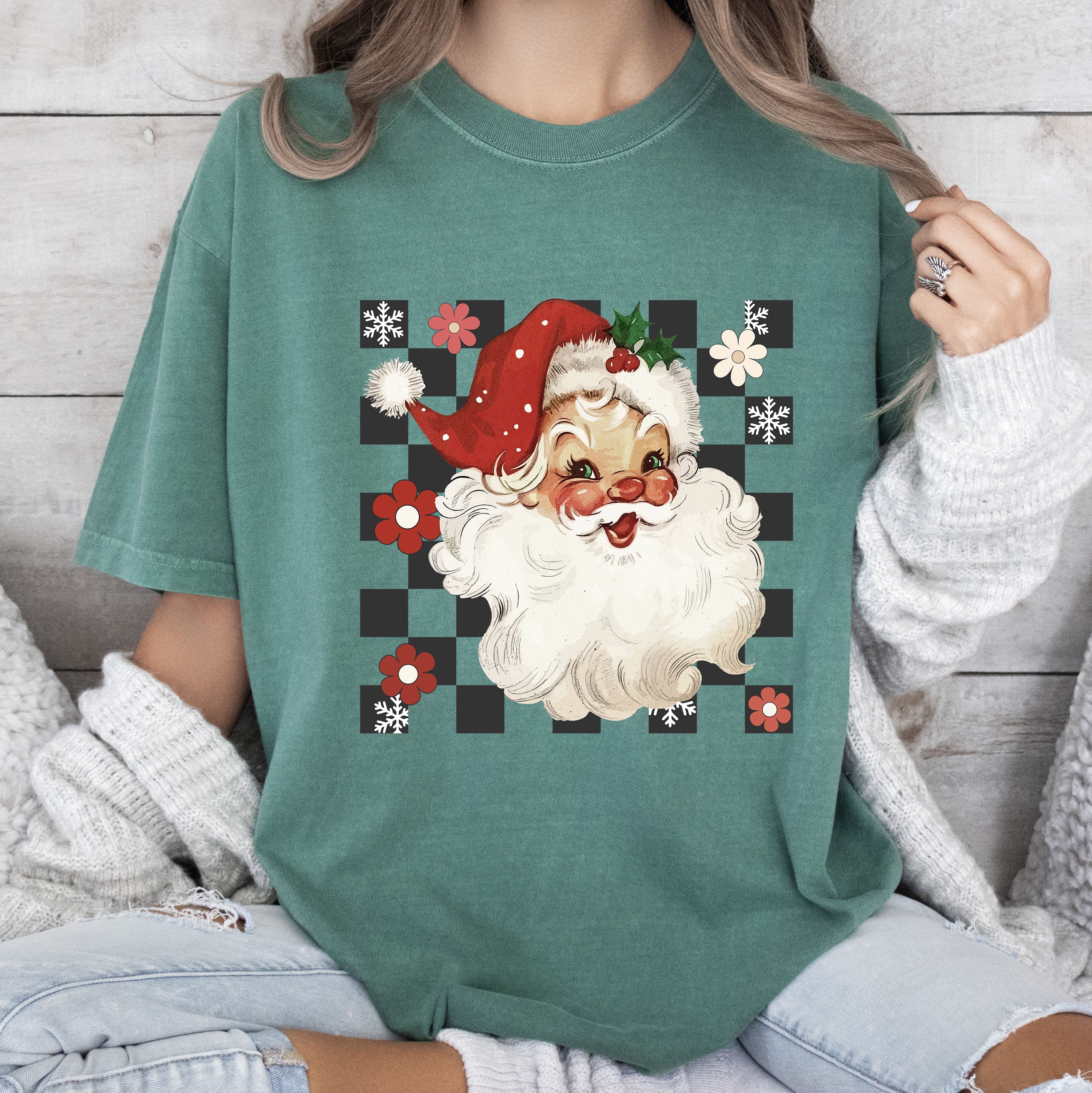 Retro Plaid Santa Christmas Classic Vintage Holiday Cheer Timeless Seasonal Heritage Comfort Colors Tee