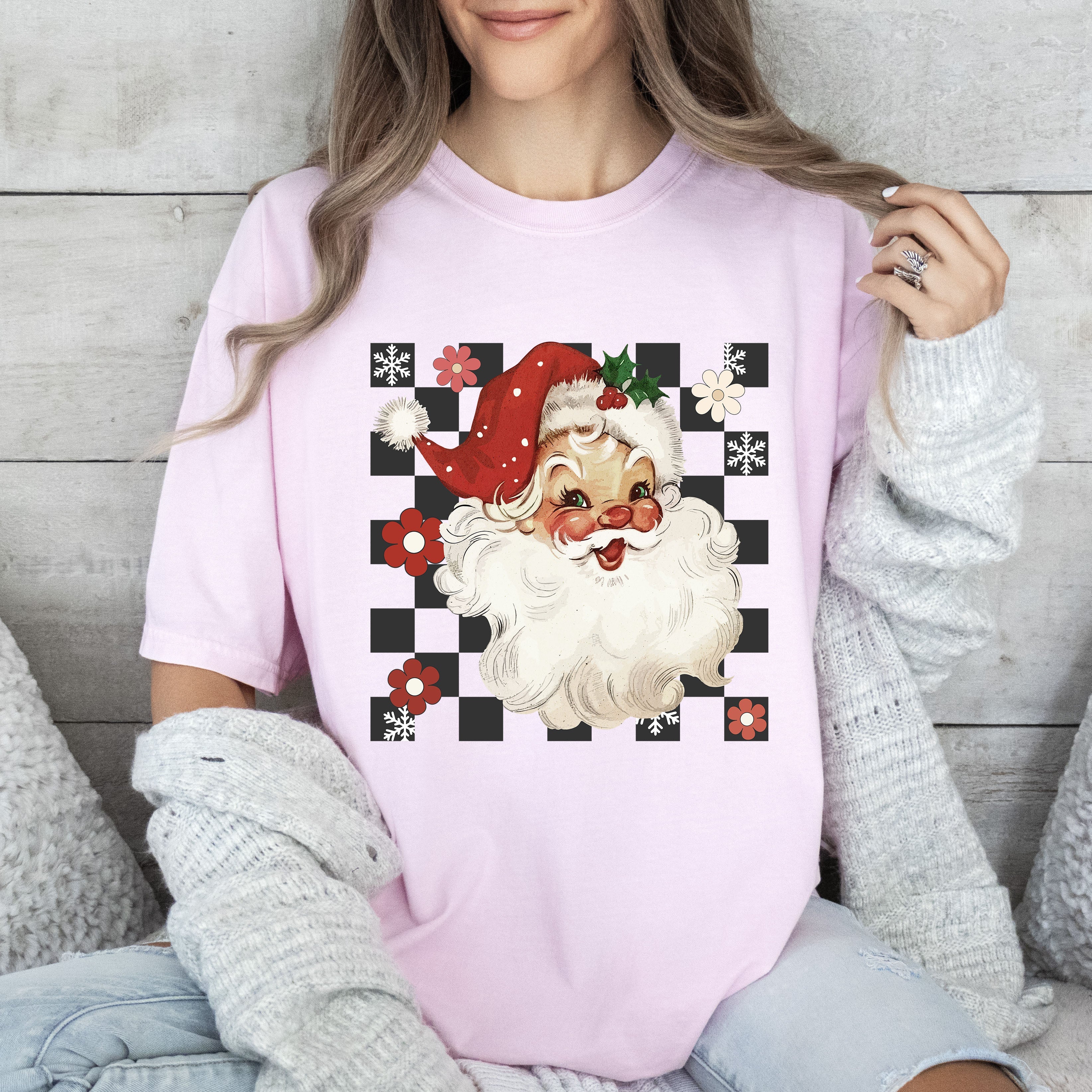 Retro Plaid Santa Christmas Classic Vintage Holiday Cheer Timeless Seasonal Heritage Comfort Colors Tee