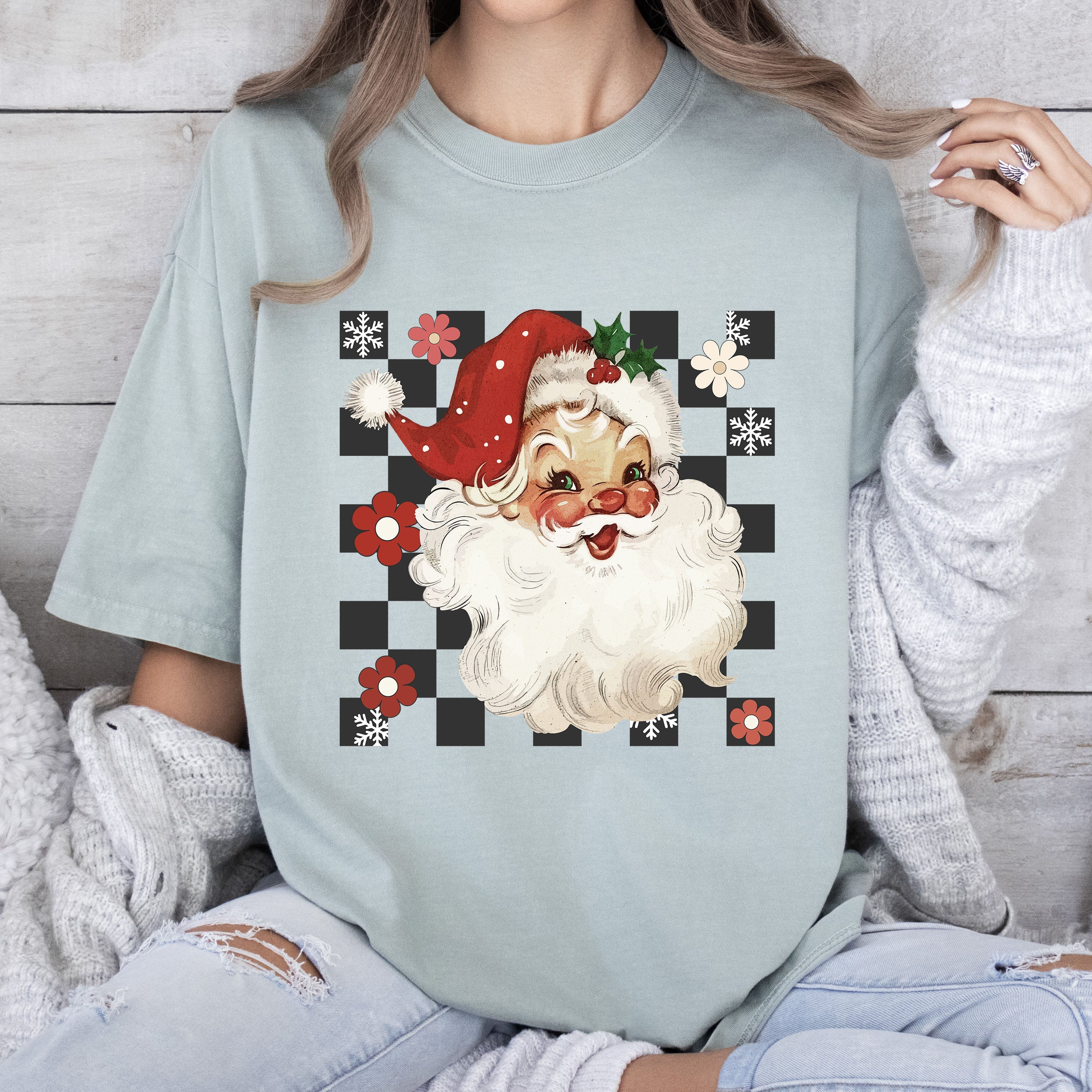 Retro Plaid Santa Christmas Classic Vintage Holiday Cheer Timeless Seasonal Heritage Comfort Colors Tee