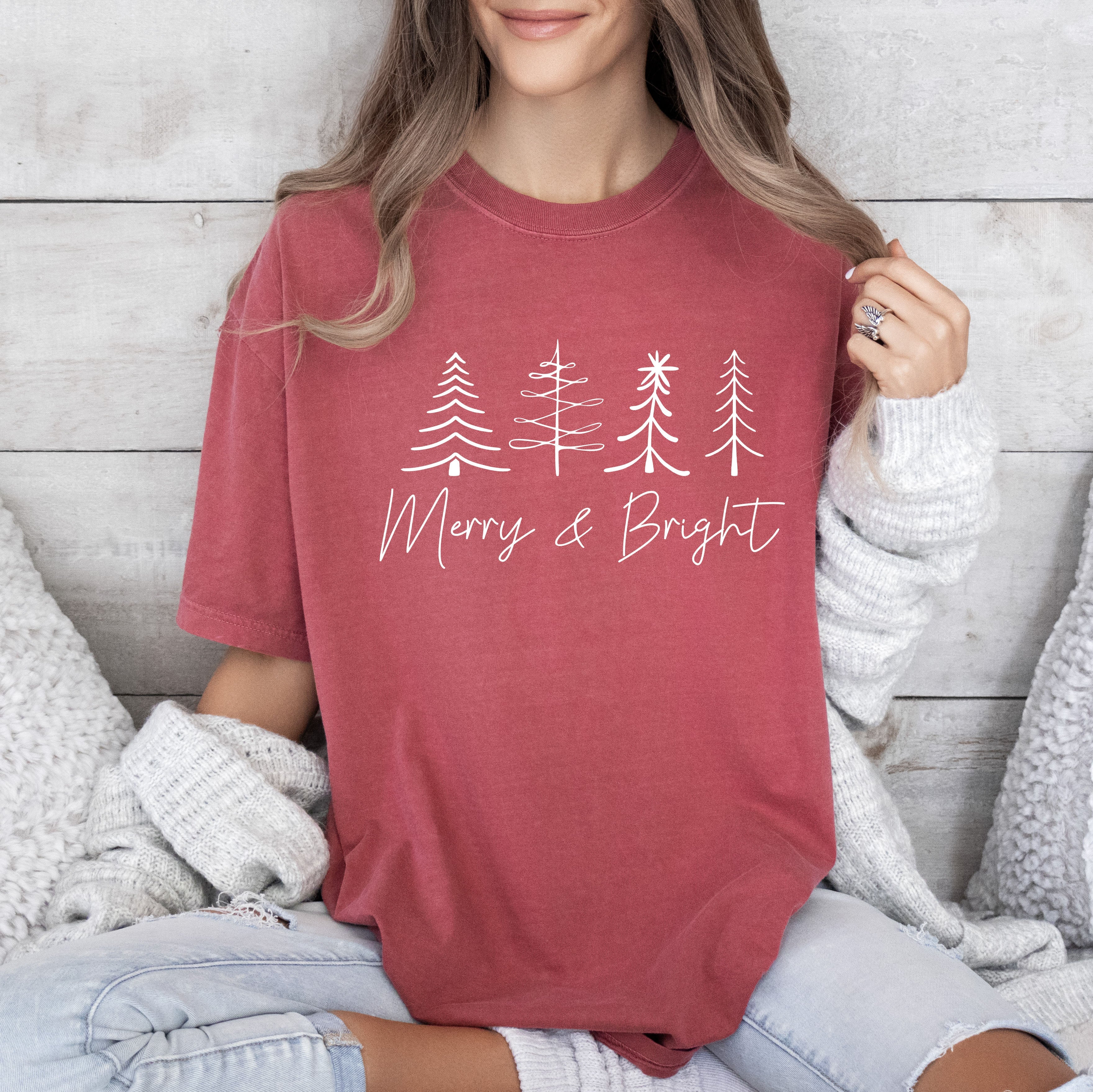 Chic Merry And Bright Vintage Christmas Cheer Script Logo Edition Comfort Colors Tee